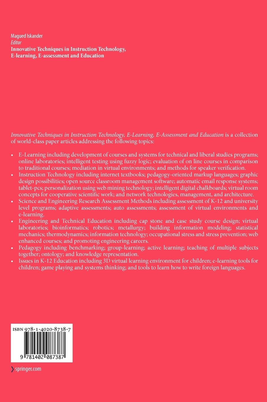 Rückseitencover Innovative Techniques in Instruction Technology, E-learning, E-assessment and Education