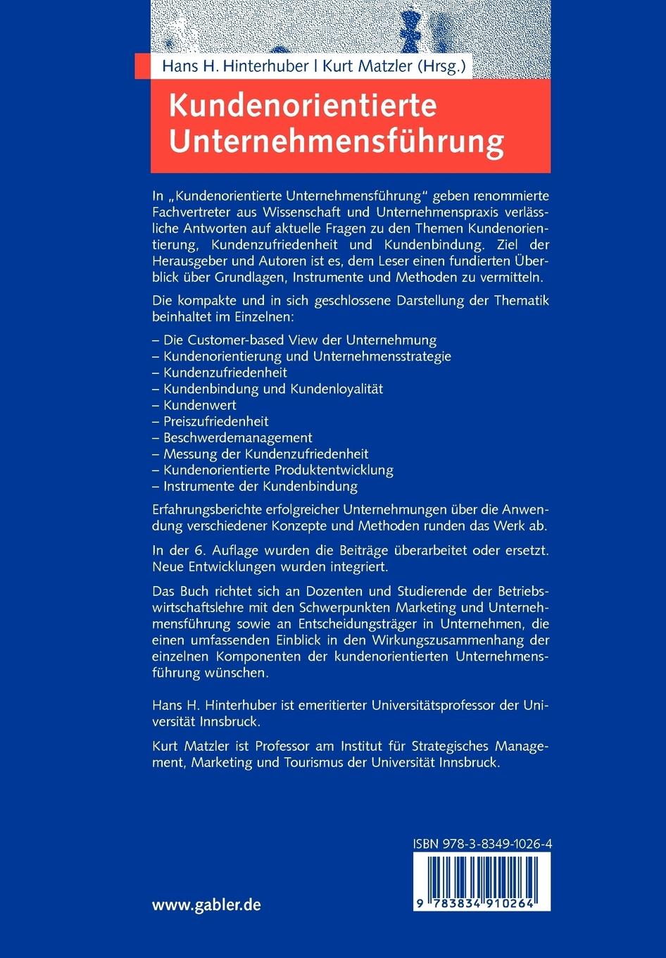 Rückseitencover Kundenorientierte Unternehmensführung