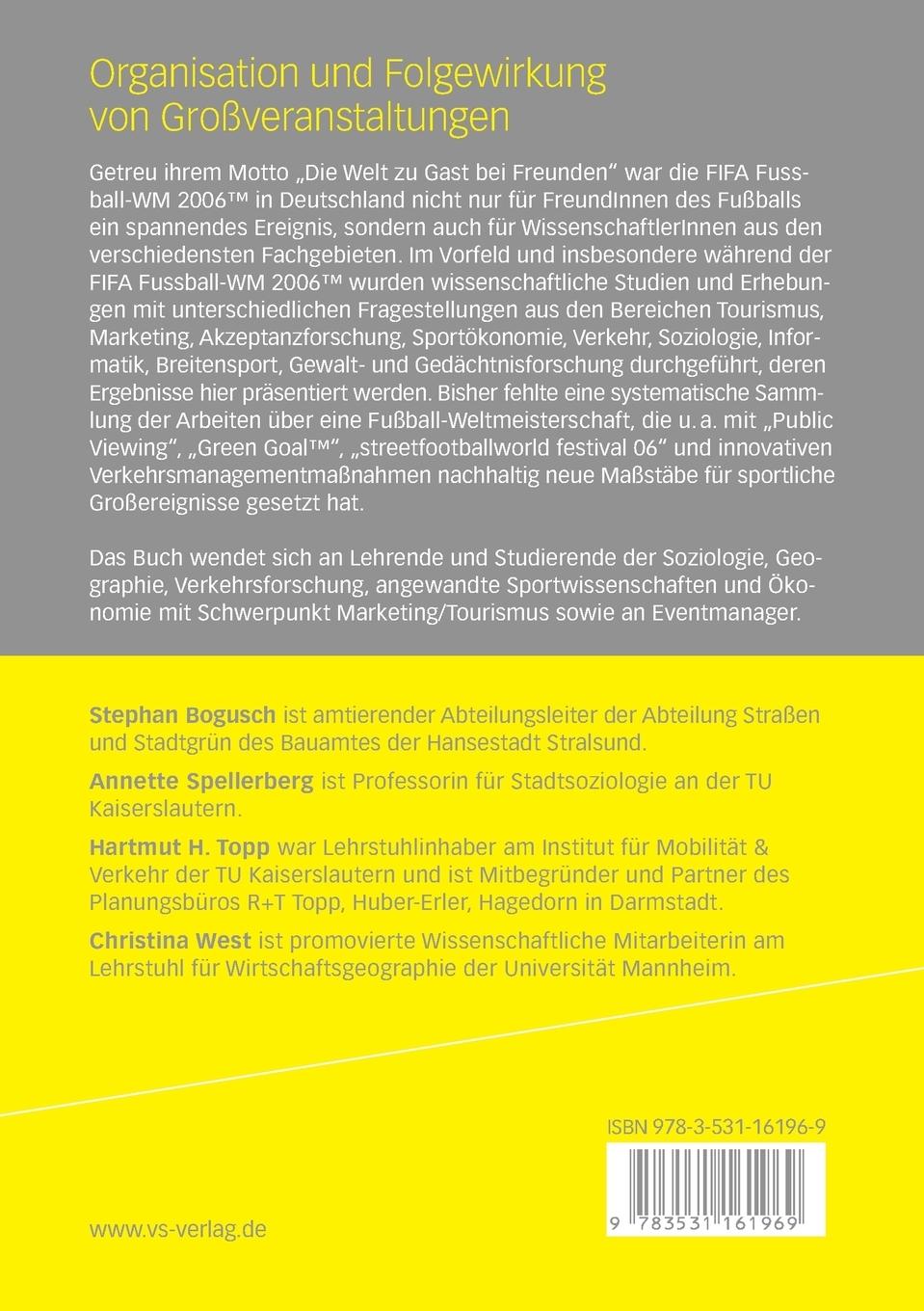 Rückseitencover Organisation und Folgewirkung von Großveranstaltungen