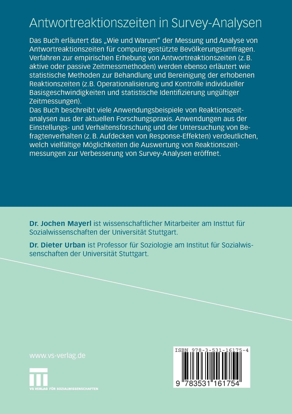 Rückseitencover Antwortreaktionszeiten in Survey-Analysen