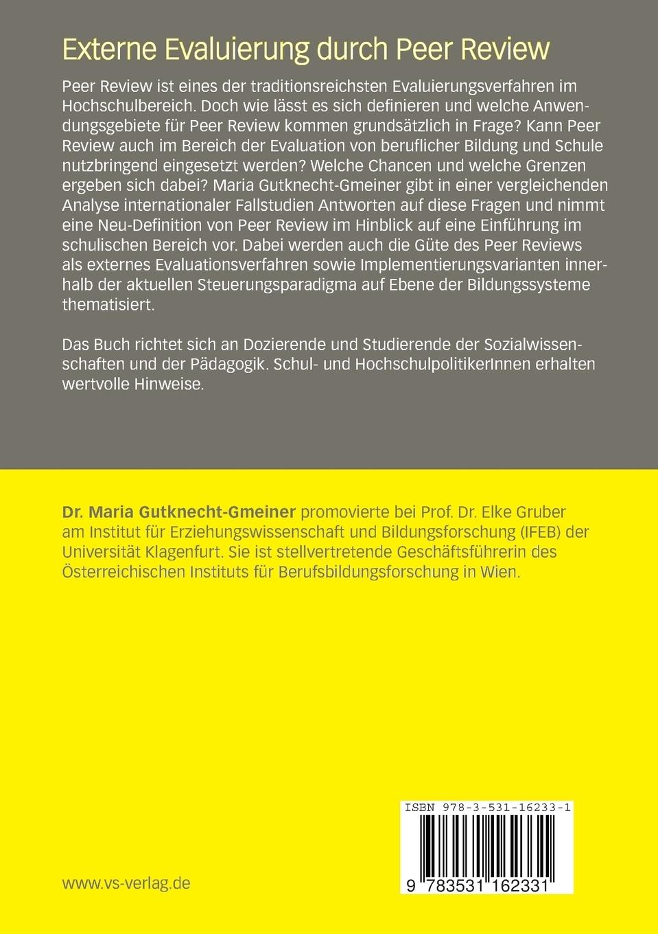 Rückseitencover Externe Evaluierung durch Peer Review