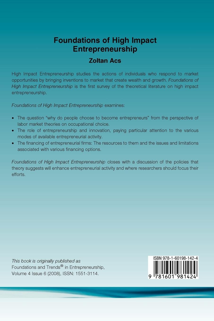 Rückseitencover Foundations of High Impact Entrepreneurship