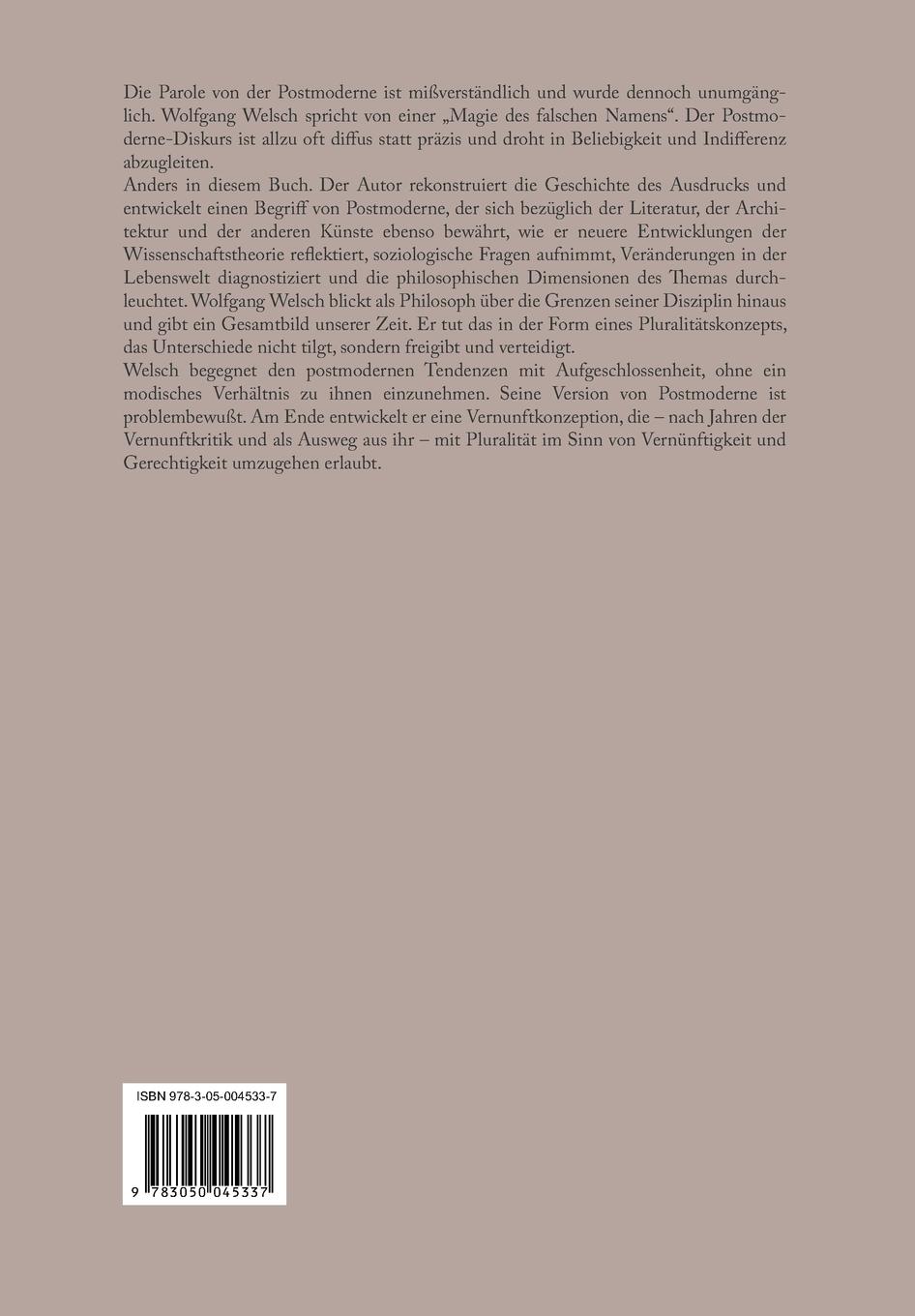 Rückseitencover Unsere postmoderne Moderne