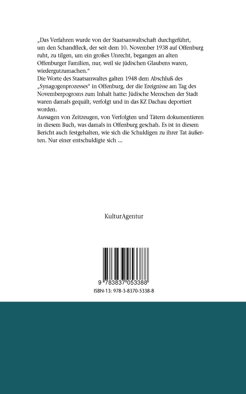Rückseitencover Das Novemberpogrom 1938 und der "Synagogenprozeß" 1948 in Offenburg