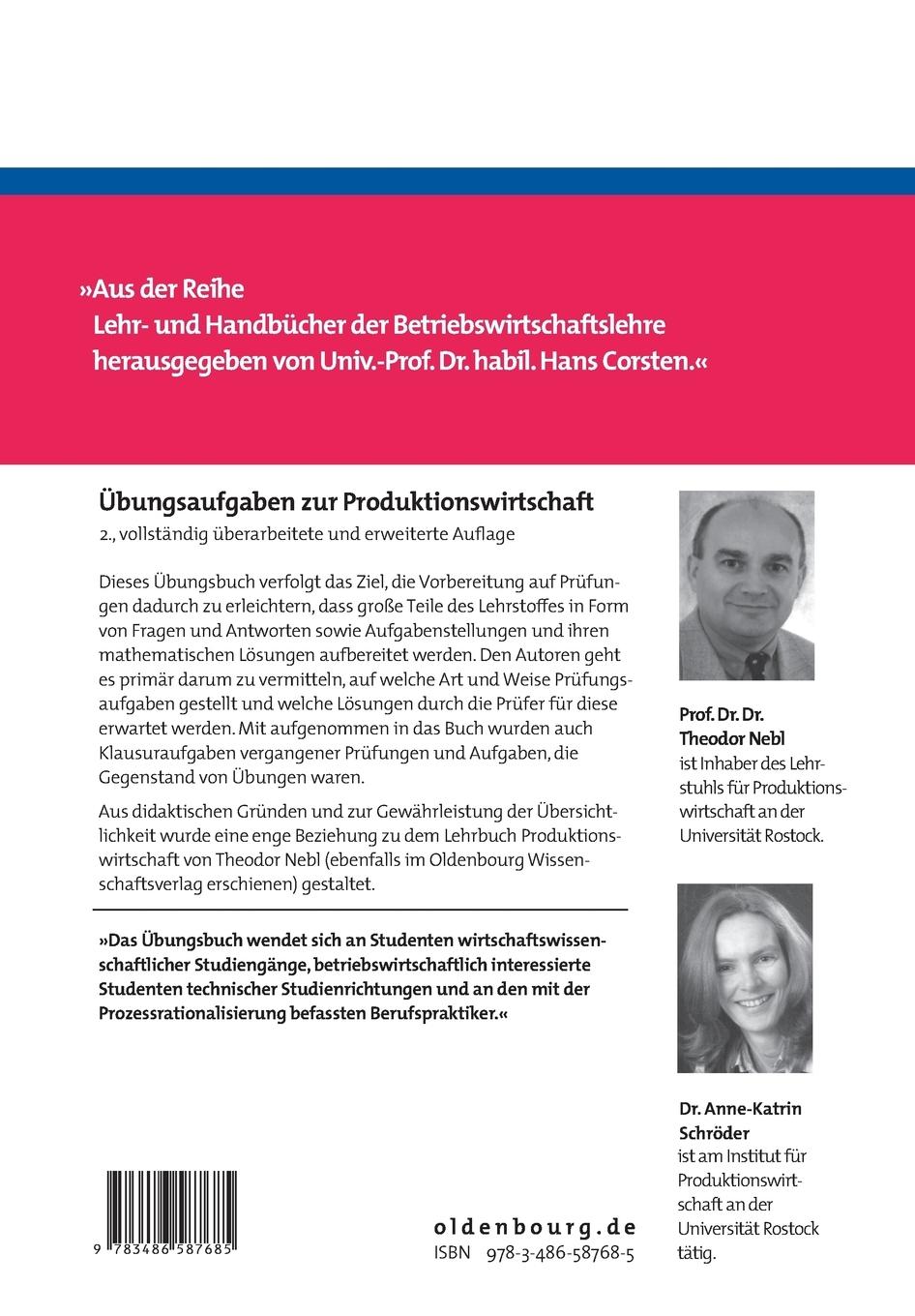 Rückseitencover Übungsaufgaben zur Produktionswirtschaft