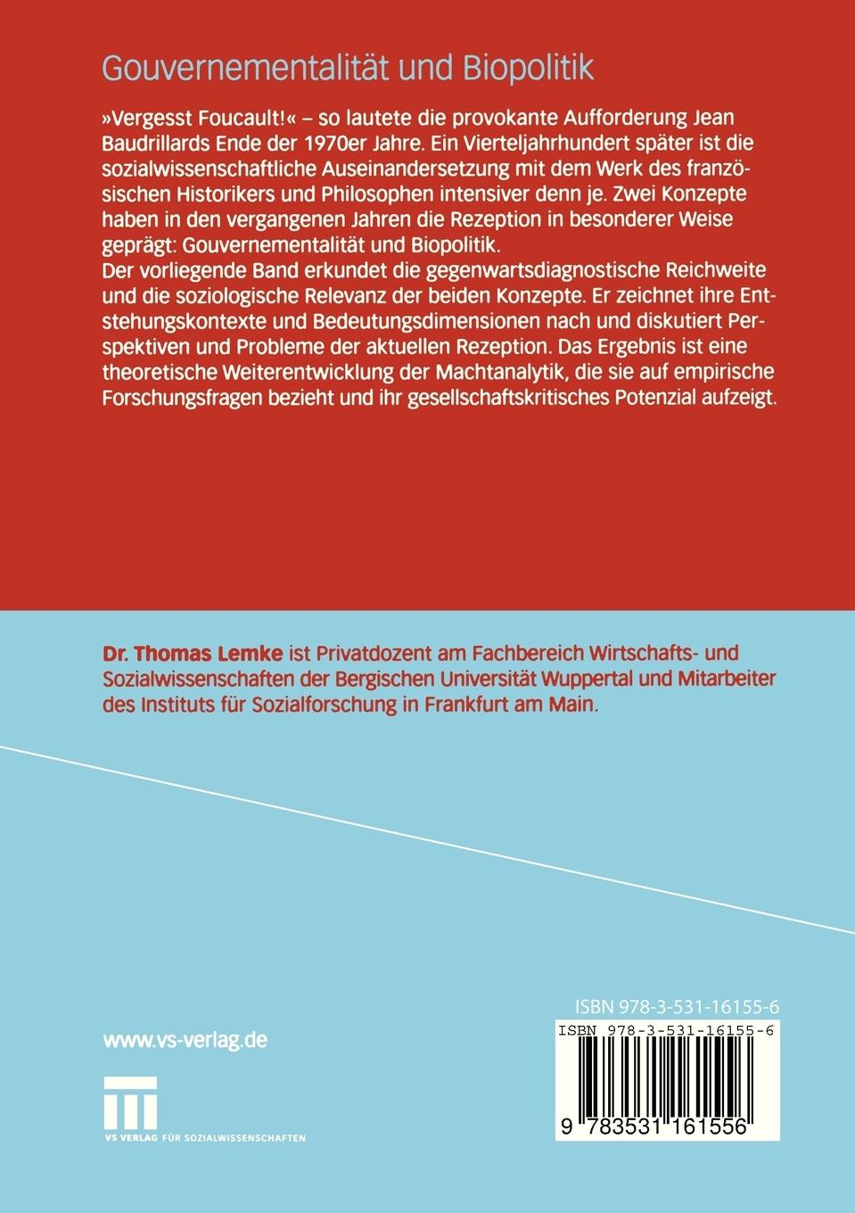 Rückseitencover Gouvernementalität und Biopolitik