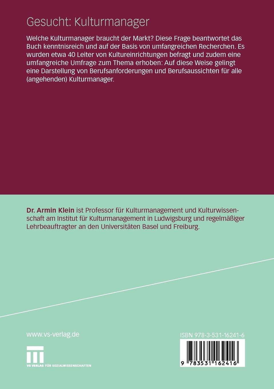 Rückseitencover Gesucht: Kulturmanager