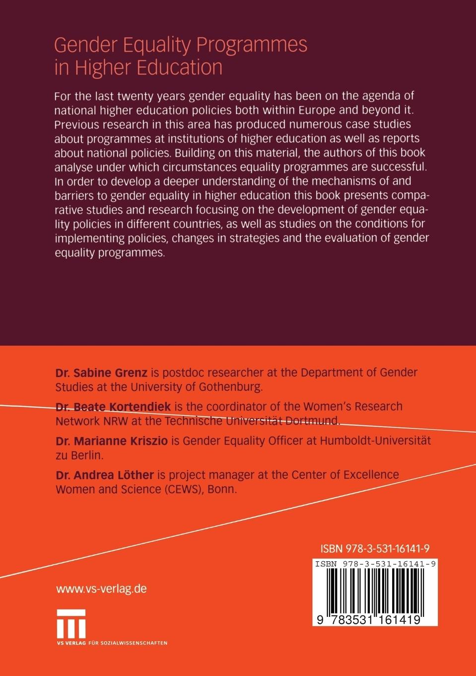 Rückseitencover Gender Equality Programmes in Higher Education