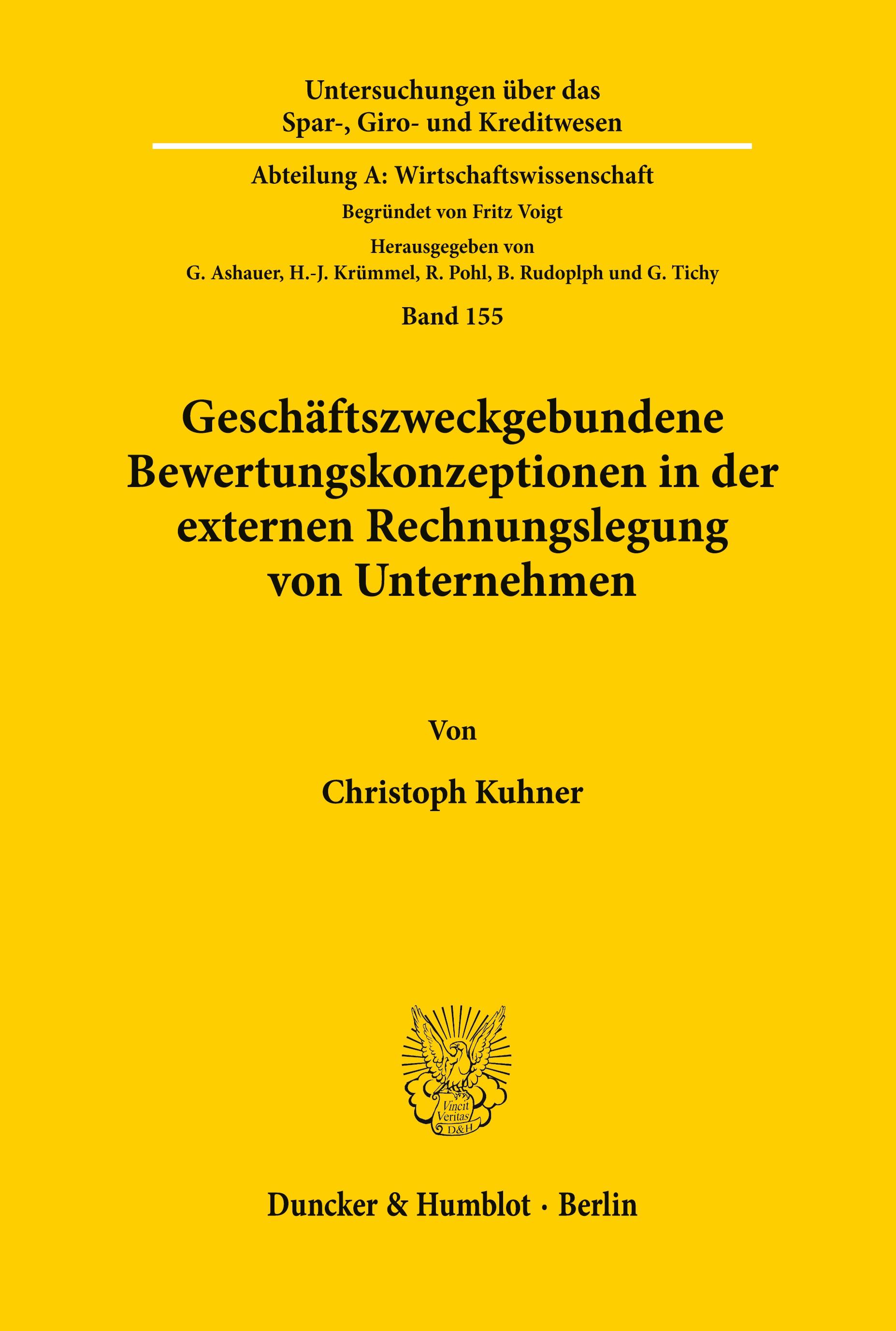Vorderes Coverbild Geschäftszweckgebundene Bewertungskonzeptionen in der externen Rechnungslegung von Unternehmen.