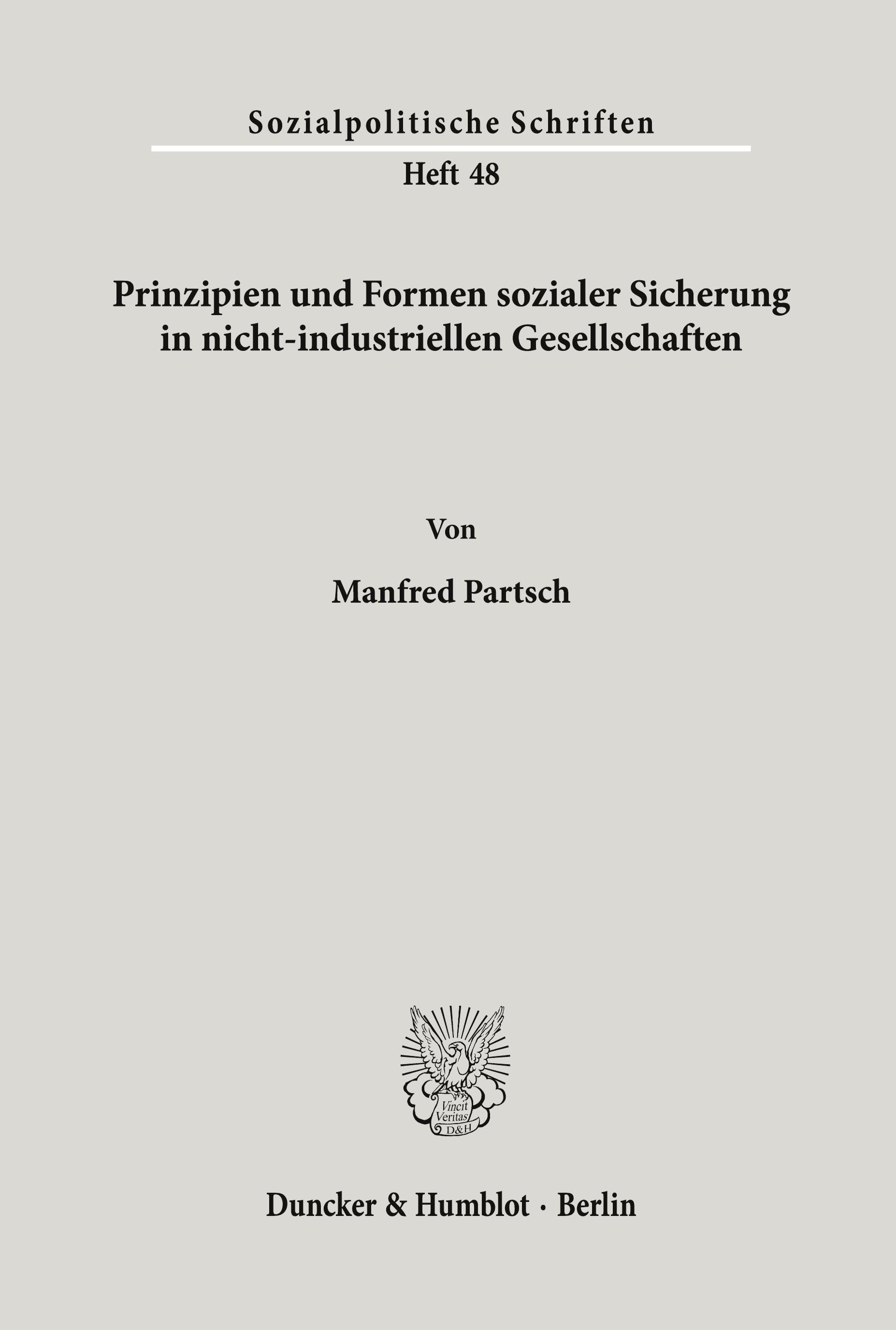 Vorderes Coverbild Prinzipien und Formen sozialer Sicherung in nicht-industriellen Gesellschaften.