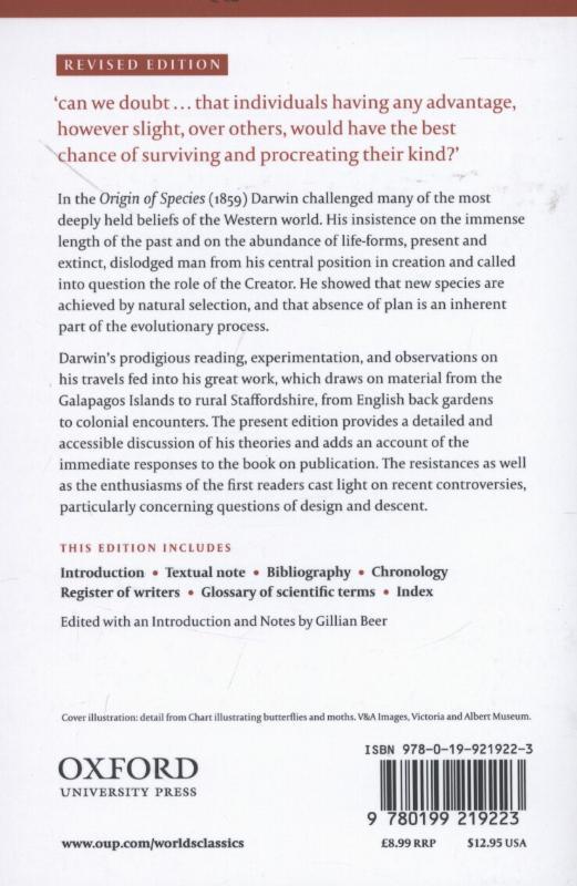 Rückseitencover On the Origin of Species