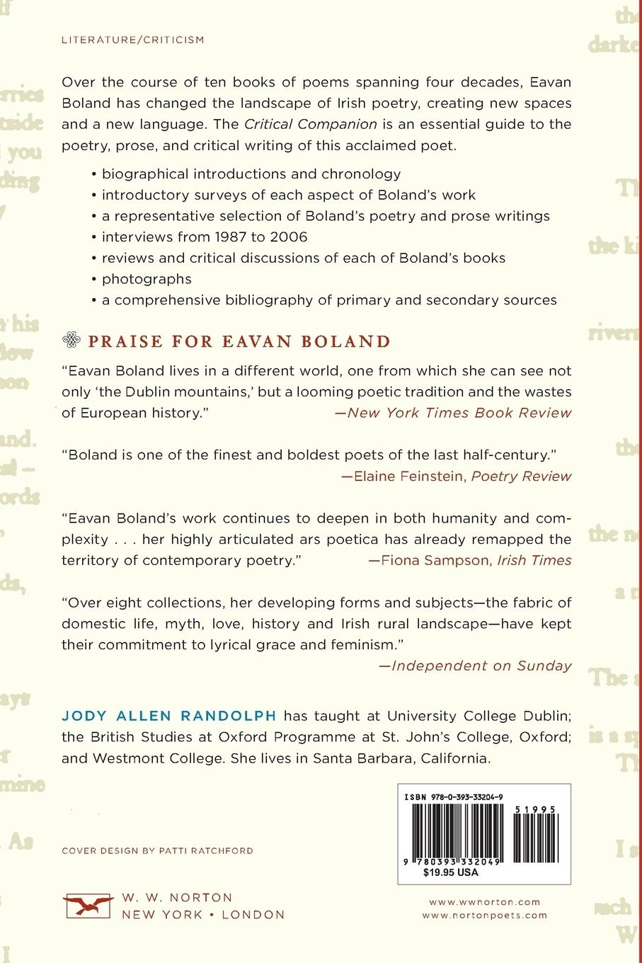 Rückseitencover Eavan Boland