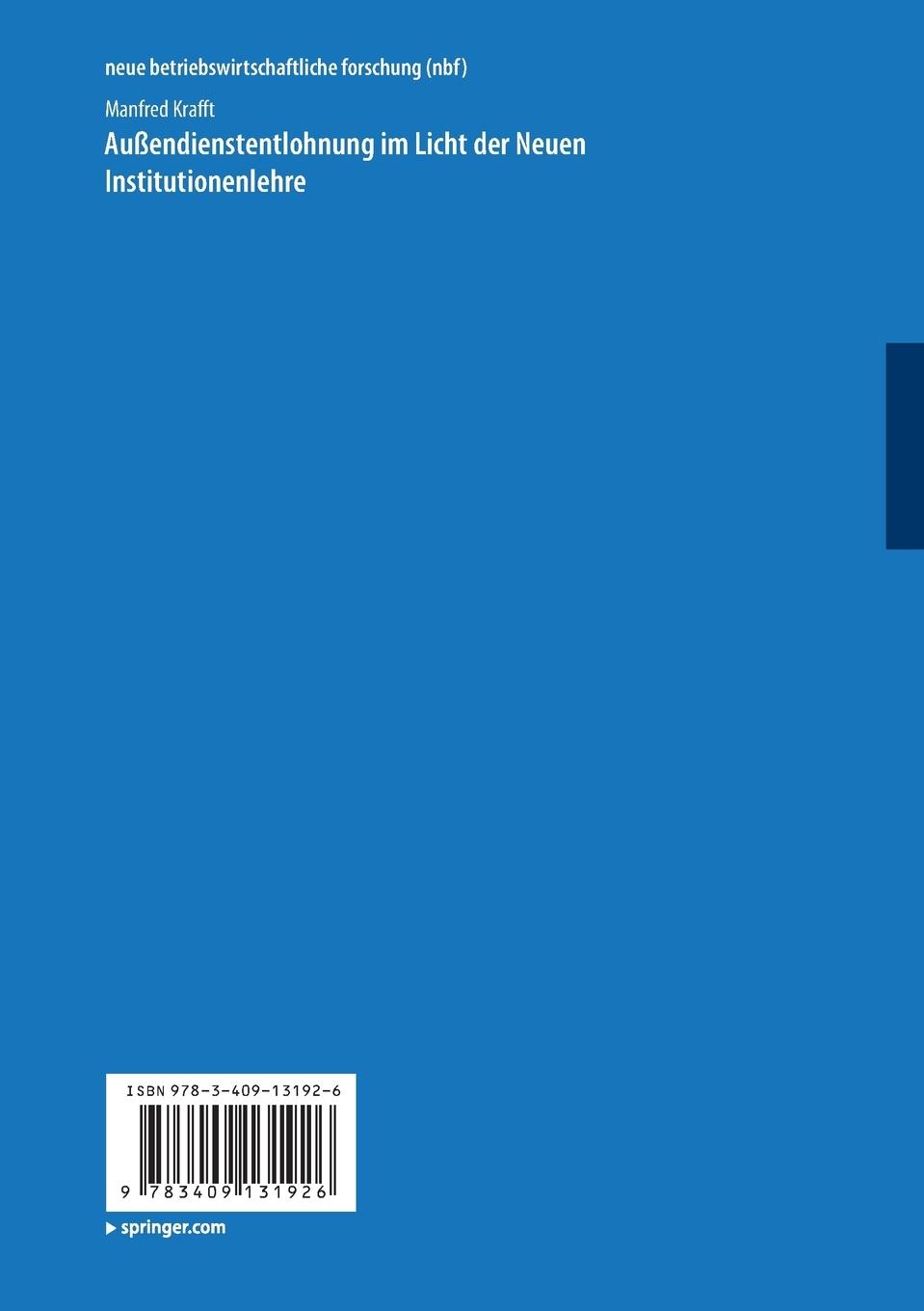Rückseitencover Außendienstentlohnung im Licht der Neuen Institutionenlehre