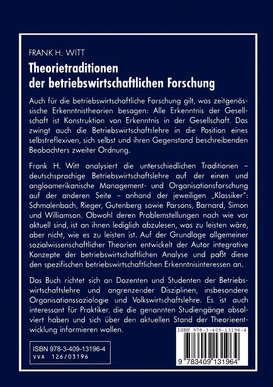 Rückseitencover Theorietraditionen der betriebswirtschaftlichen Forschung