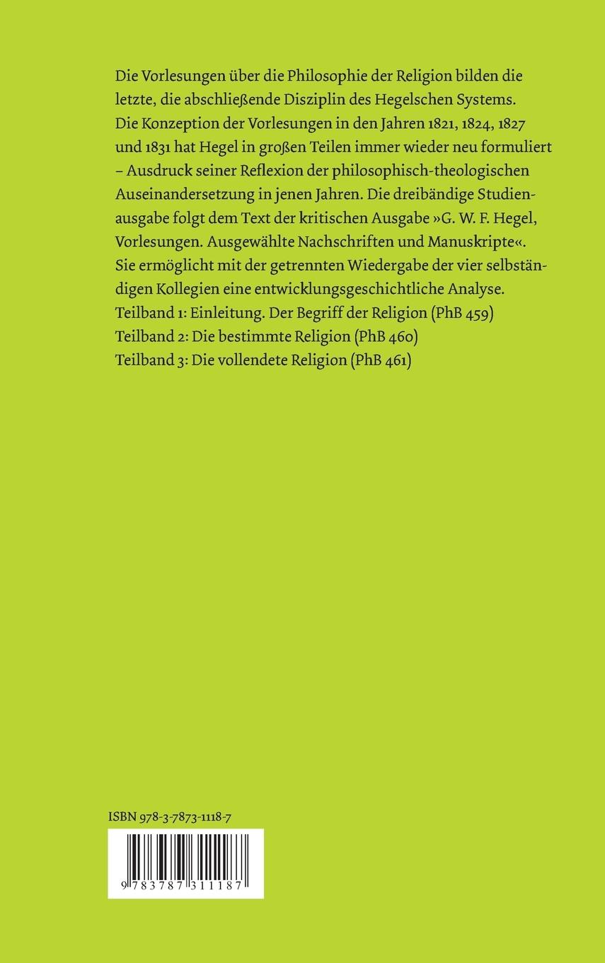 Rückseitencover Vorlesungen über die Philosophie der Religion / Vorlesungen über die Philosophie der Religion