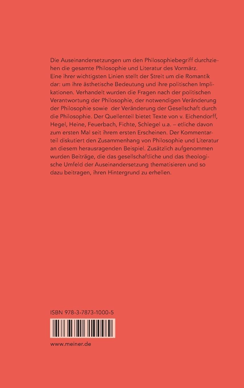 Rückseitencover Philosophie und Literatur im Vormärz / Philosophie und Literatur im Vormärz