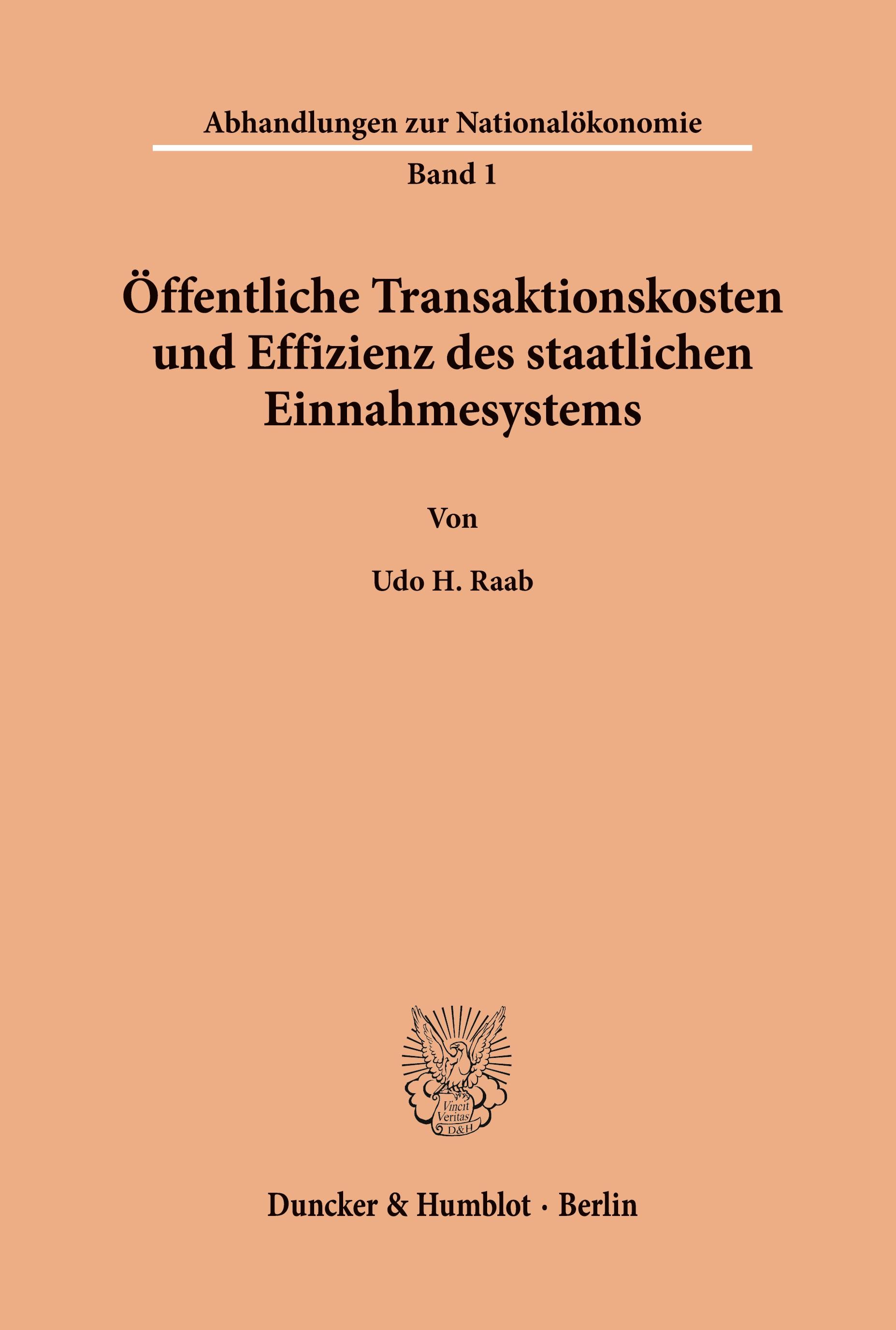 Vorderes Coverbild Öffentliche Transaktionskosten und Effizienz des staatlichen Einnahmesystems.