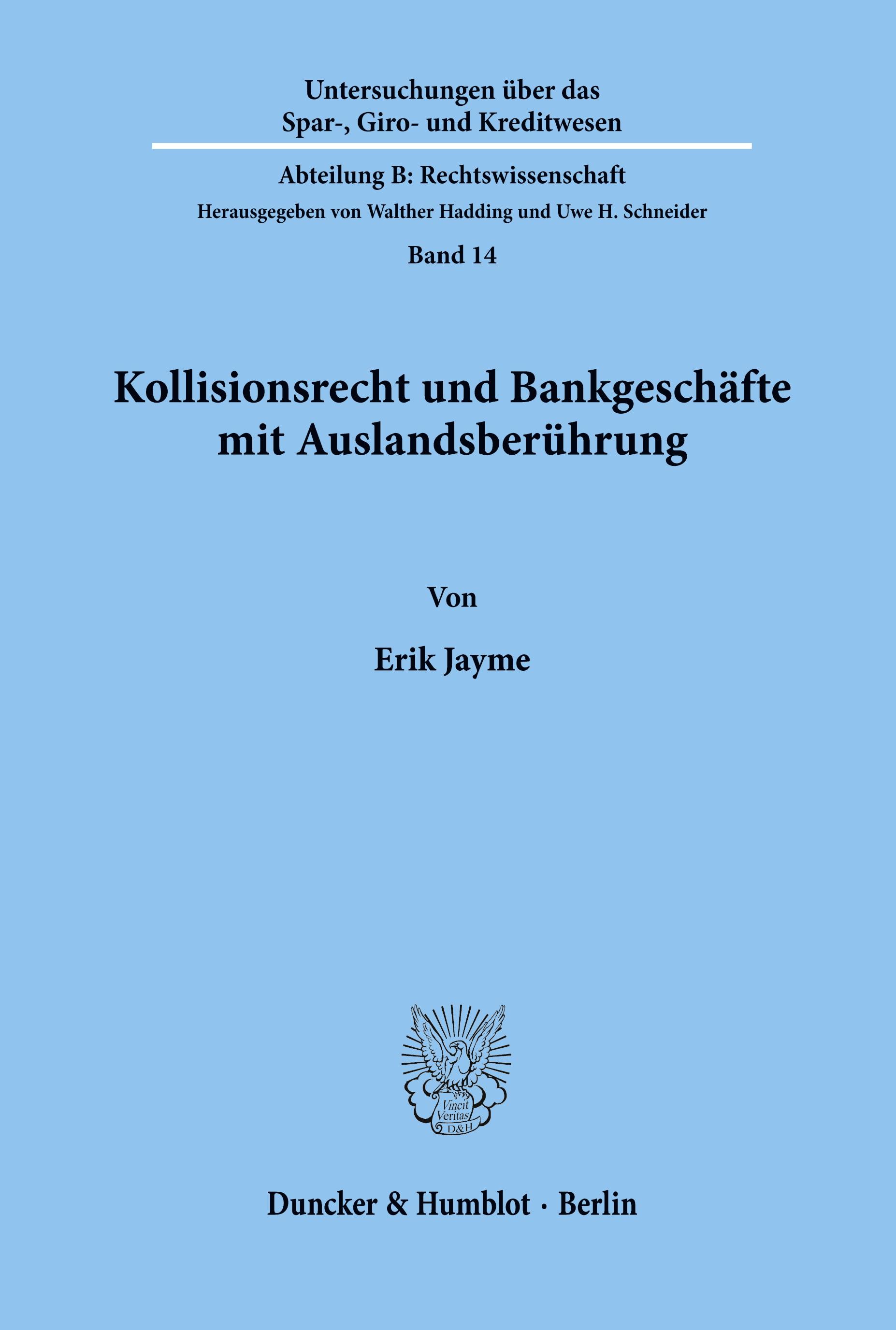 Vorderes Coverbild Kollisionsrecht und Bankgeschäfte mit Auslandsberührung.