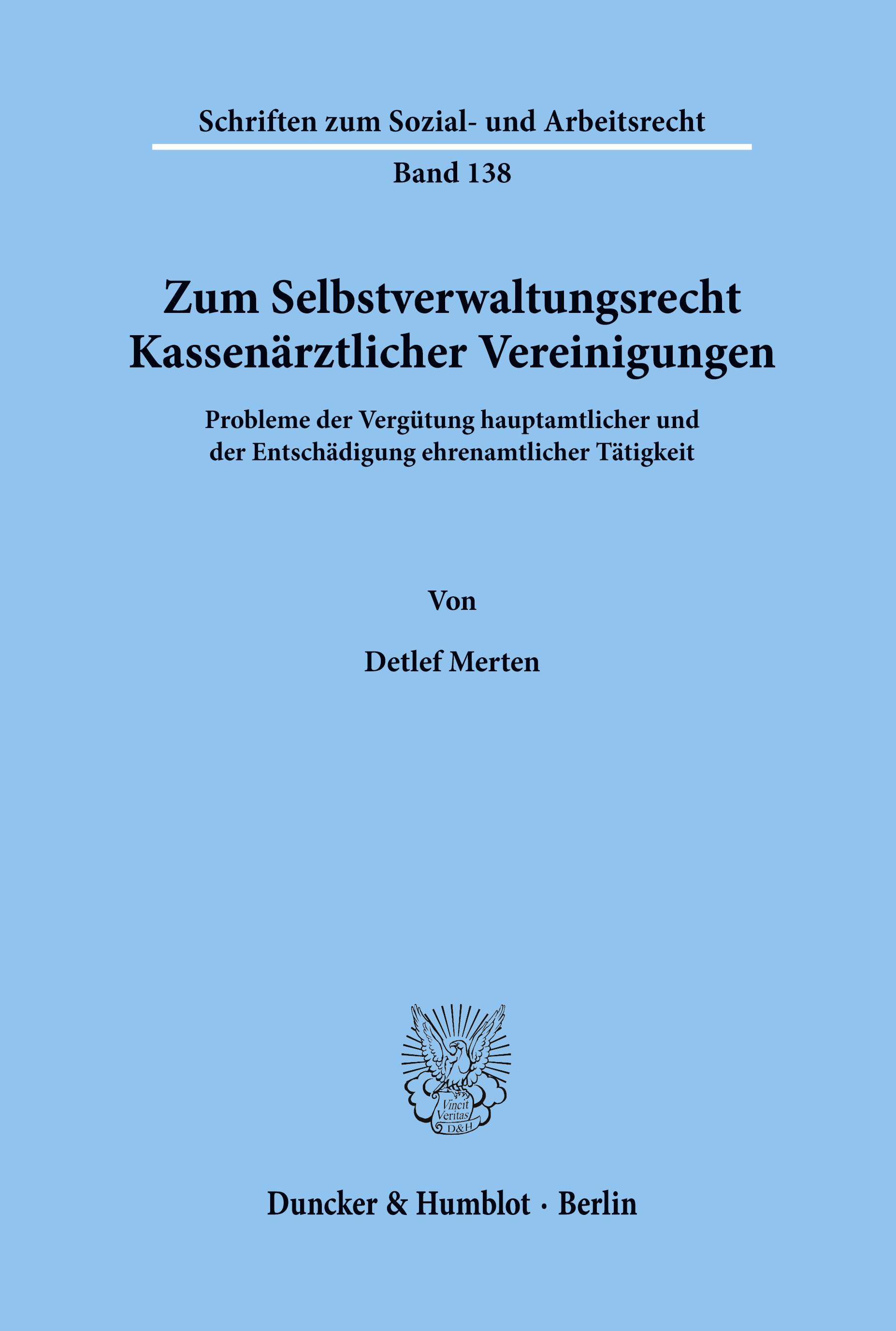 Vorderes Coverbild Zum Selbstverwaltungsrecht Kassenärztlicher Vereinigungen.