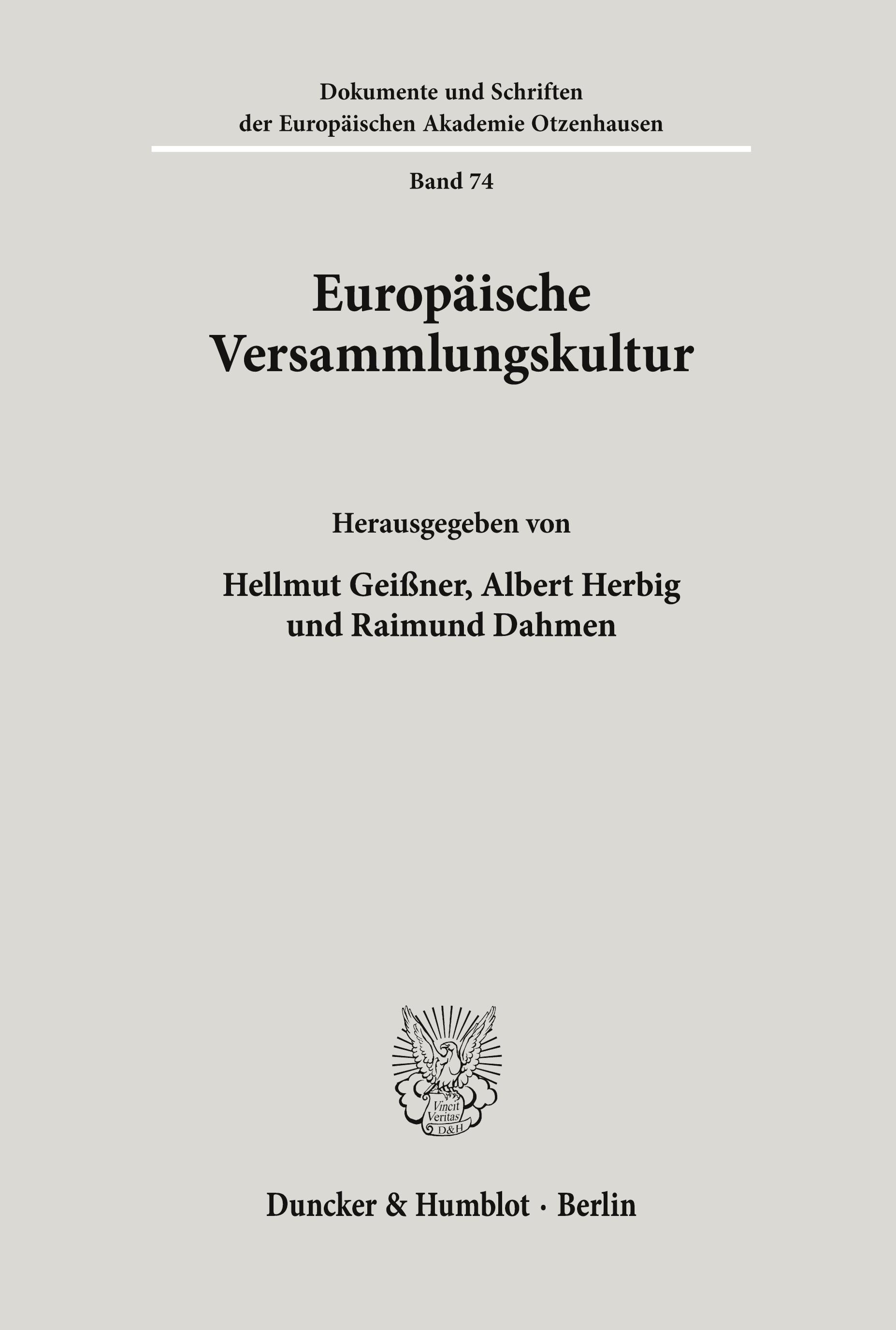 Vorderes Coverbild Europäische Versammlungskultur.