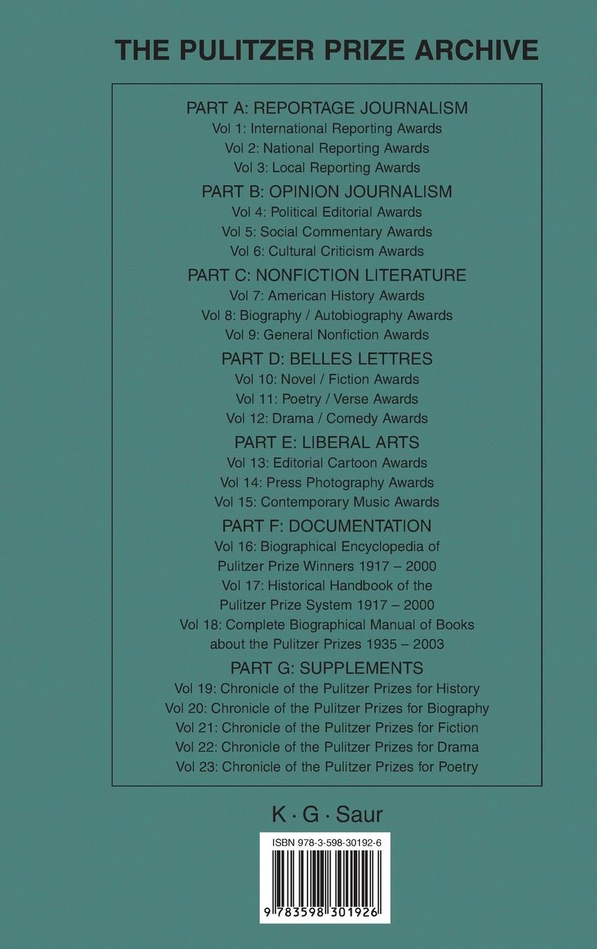 Rückseitencover Chronicle of the Pulitzer Prizes for Drama