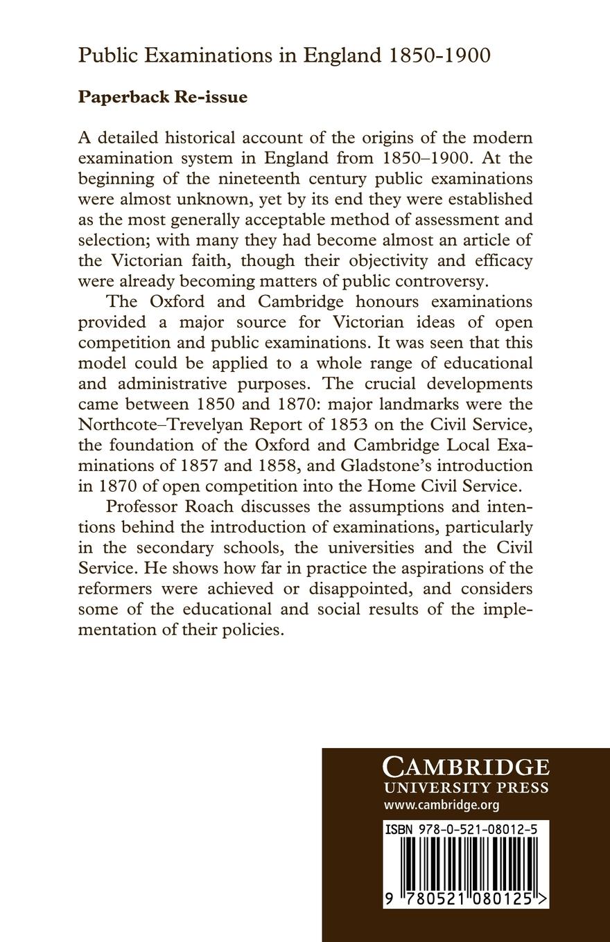 Rückseitencover Public Examinations in England 1850 1900