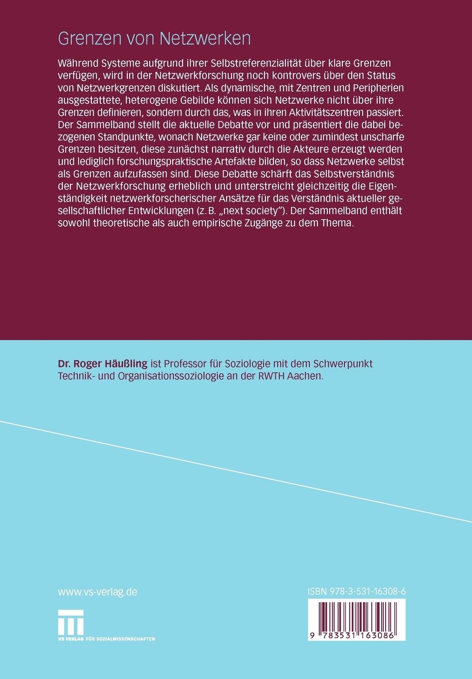 Rückseitencover Grenzen von Netzwerken