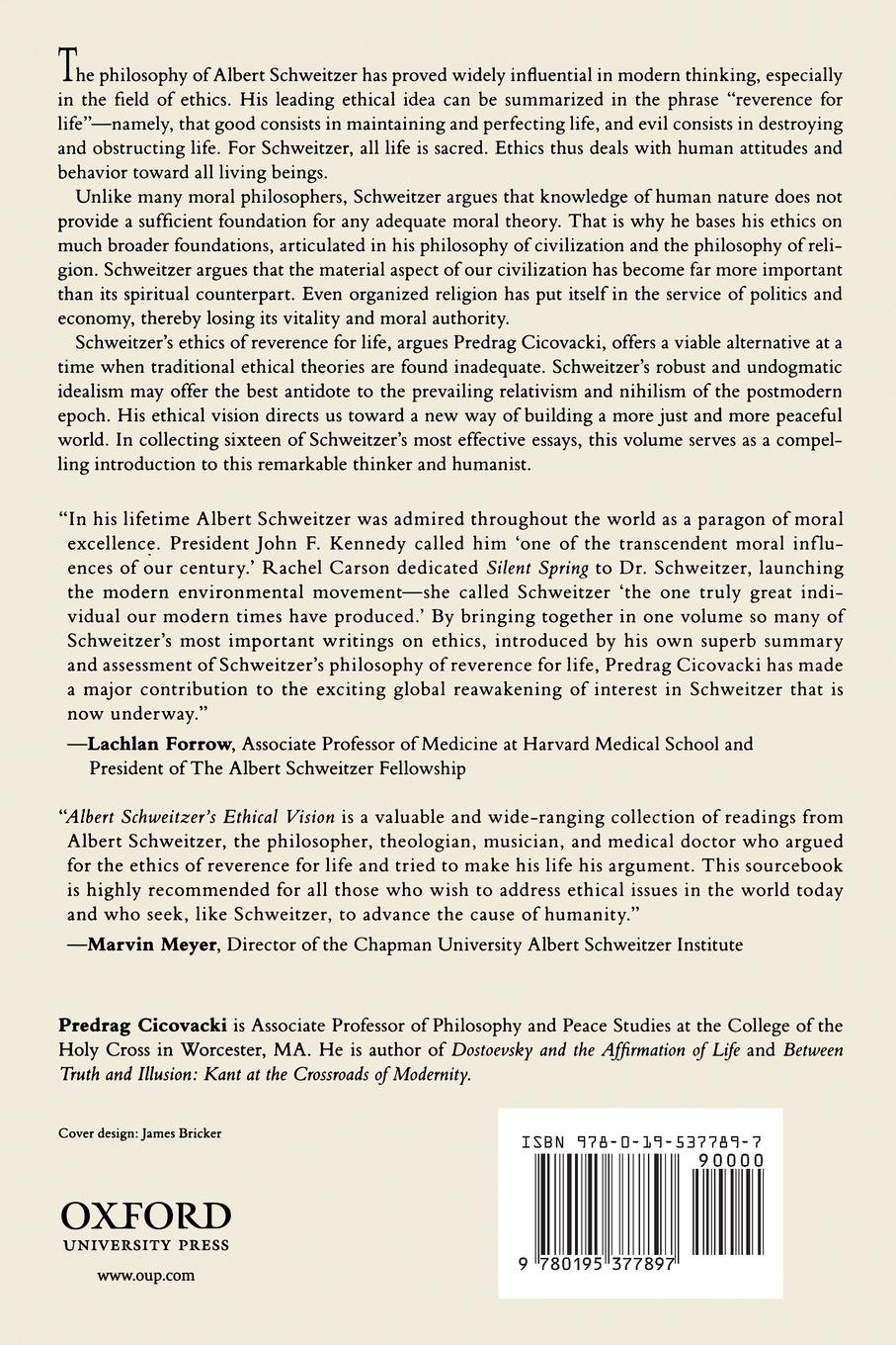 Rückseitencover Albert Schweitzer's Ethical Vision