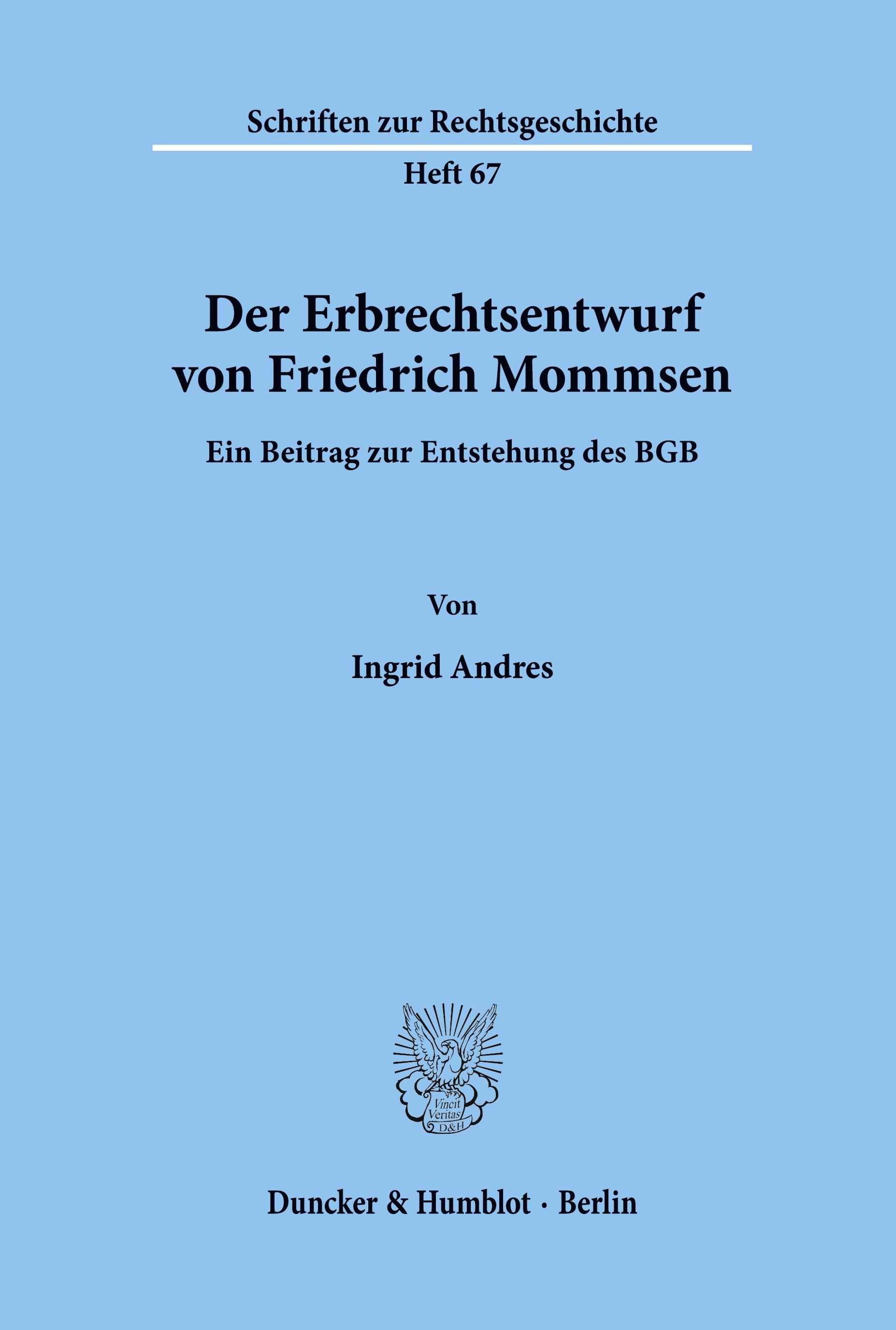 Vorderes Coverbild Der Erbrechtsentwurf von Friedrich Mommsen.