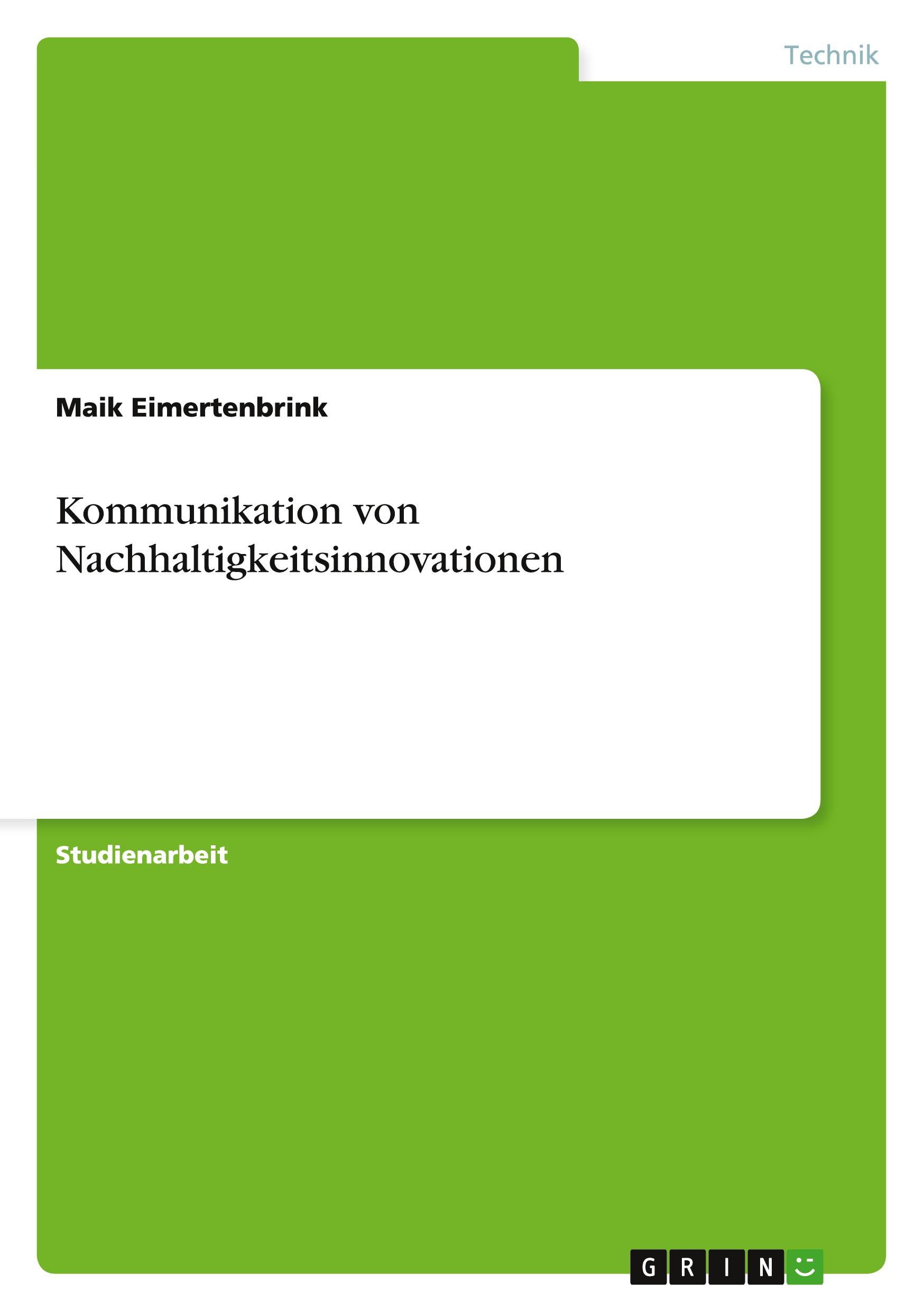 Vorderes Coverbild Kommunikation von Nachhaltigkeitsinnovationen