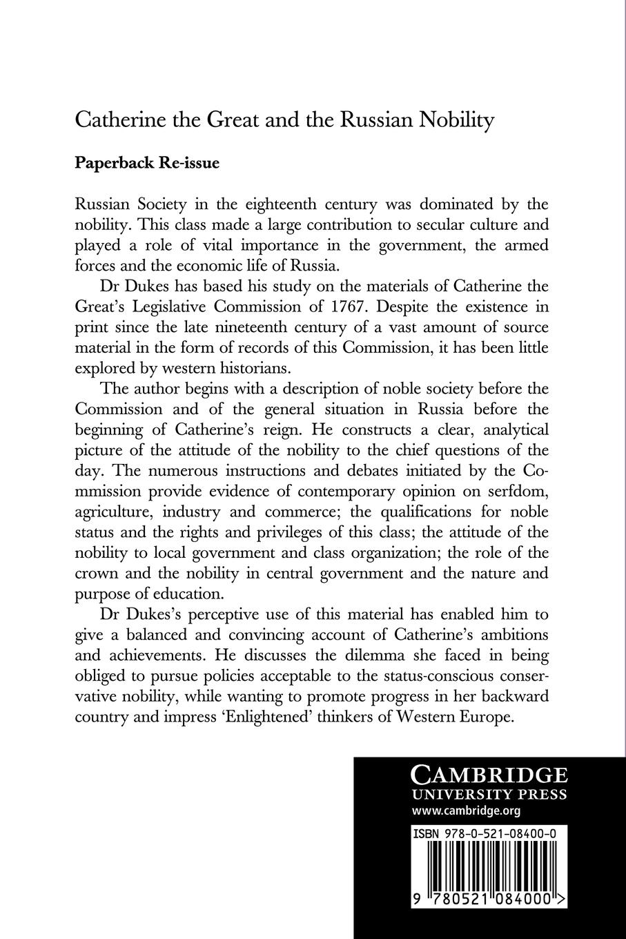 Rückseitencover Catherine the Great and the Russian Nobilty