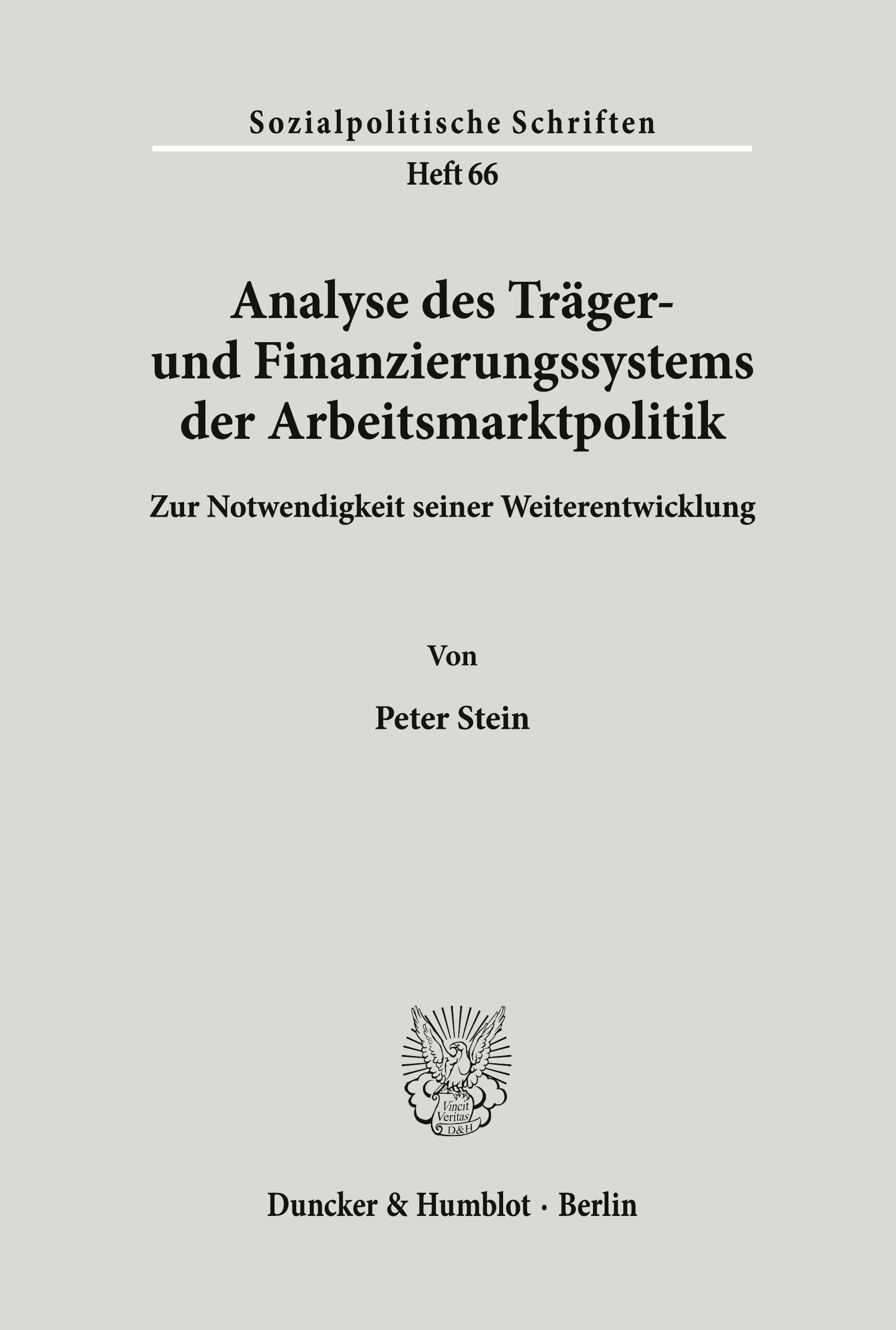 Vorderes Coverbild Analyse des Träger- und Finanzierungssystems der Arbeitsmarktpolitik.