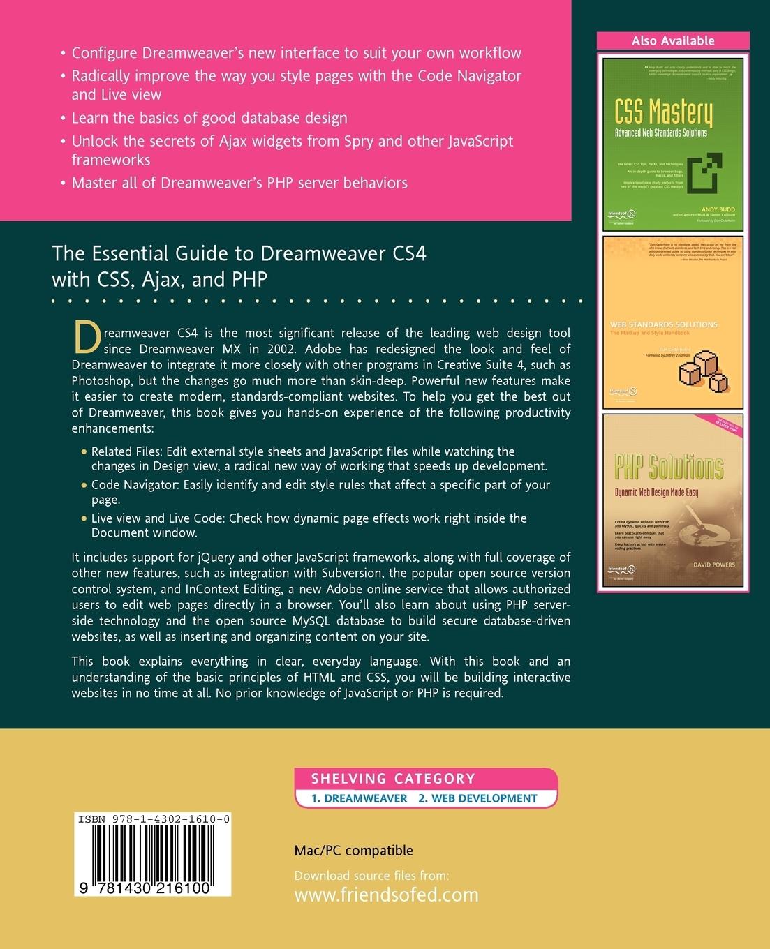Rückseitencover The Essential Guide to Dreamweaver Cs4 with Css, Ajax, and PHP