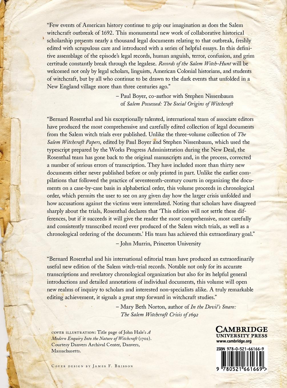 Rückseitencover Records of the Salem Witch-Hunt