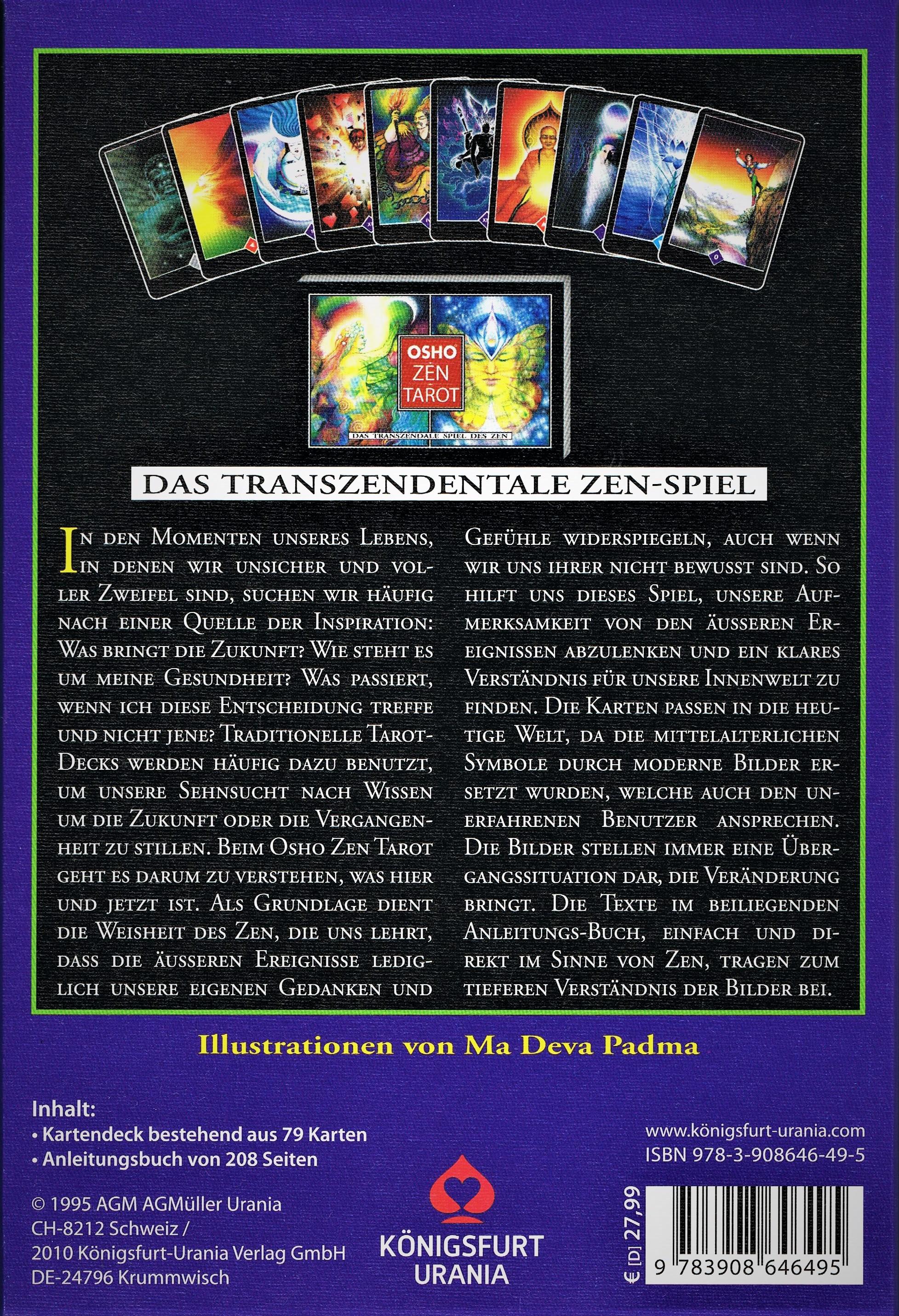 Rückseitencover Osho Zen Tarot. Buch und 79 Karten