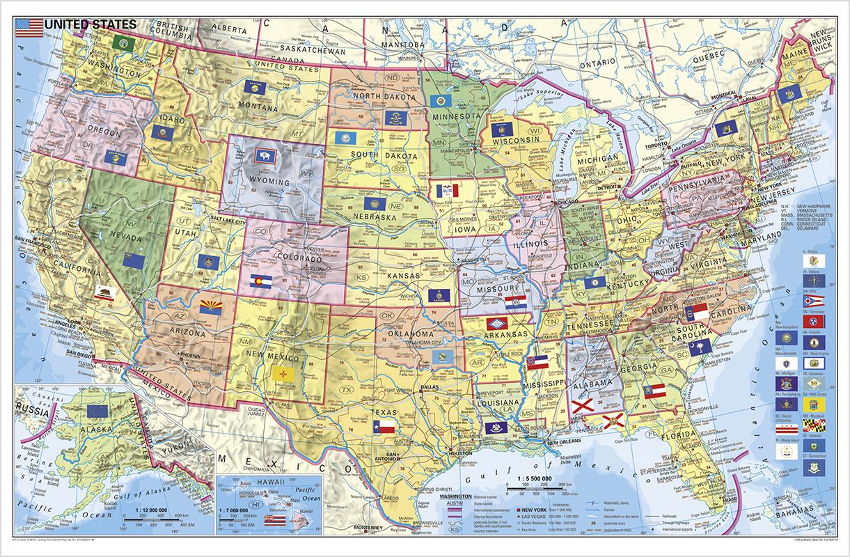 Vorderes Coverbild USA Bundesstaaten mit Postleitzahlen 1:12000000