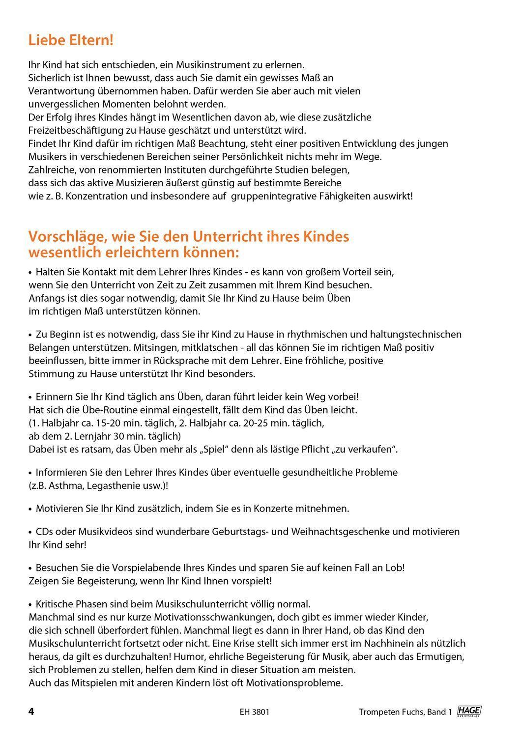 Beispielinhalt (Bild) Trompeten Fuchs Band 1