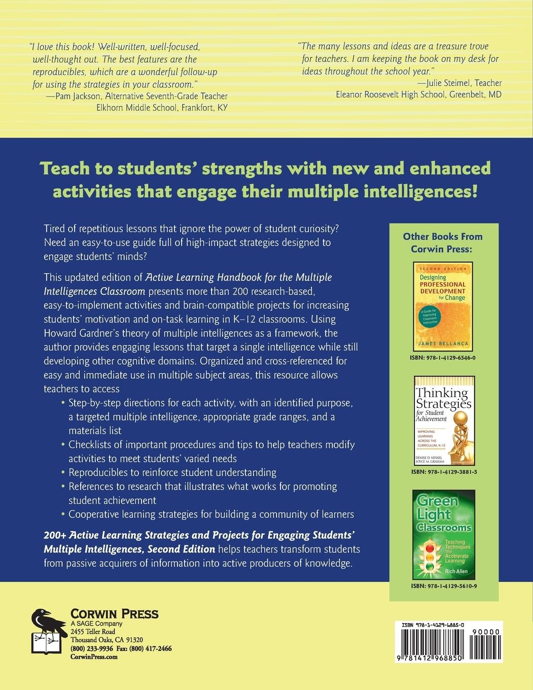 Rückseitencover 200+ Active Learning Strategies and Projects for Engaging Students' Multiple Intelligences