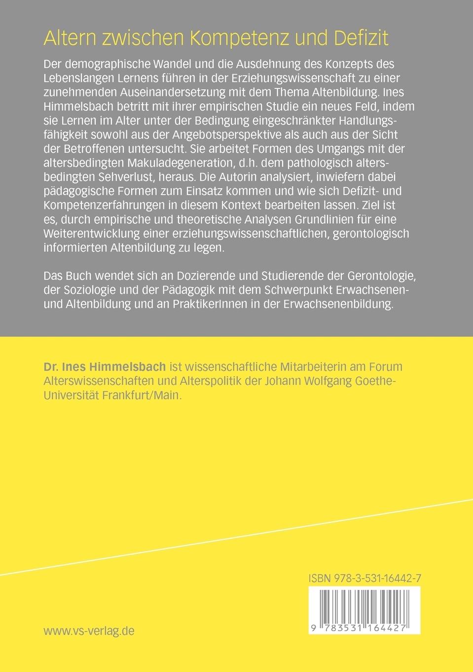 Rückseitencover Altern zwischen Kompetenz und Defizit