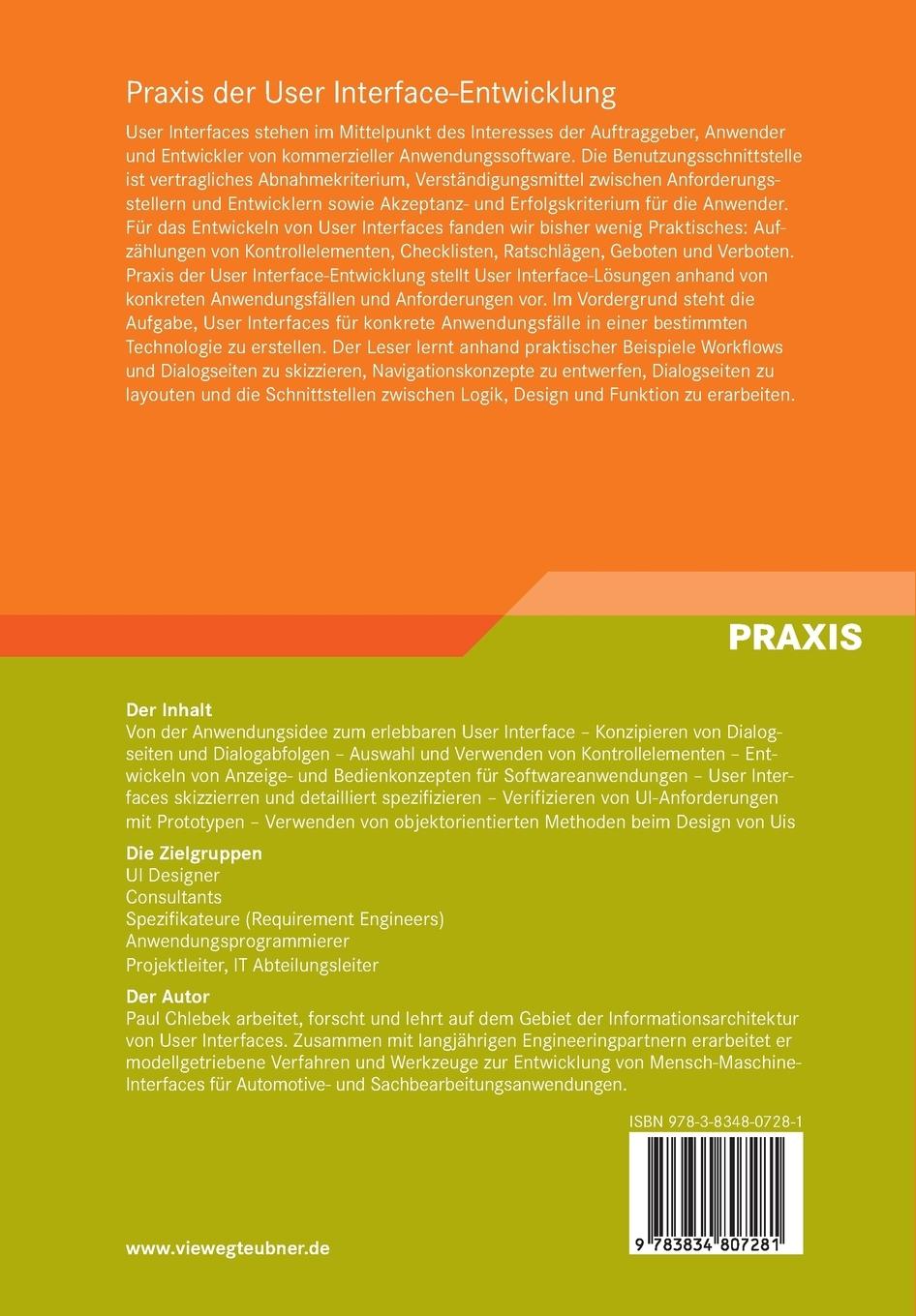 Rückseitencover Praxis der User Interface-Entwicklung