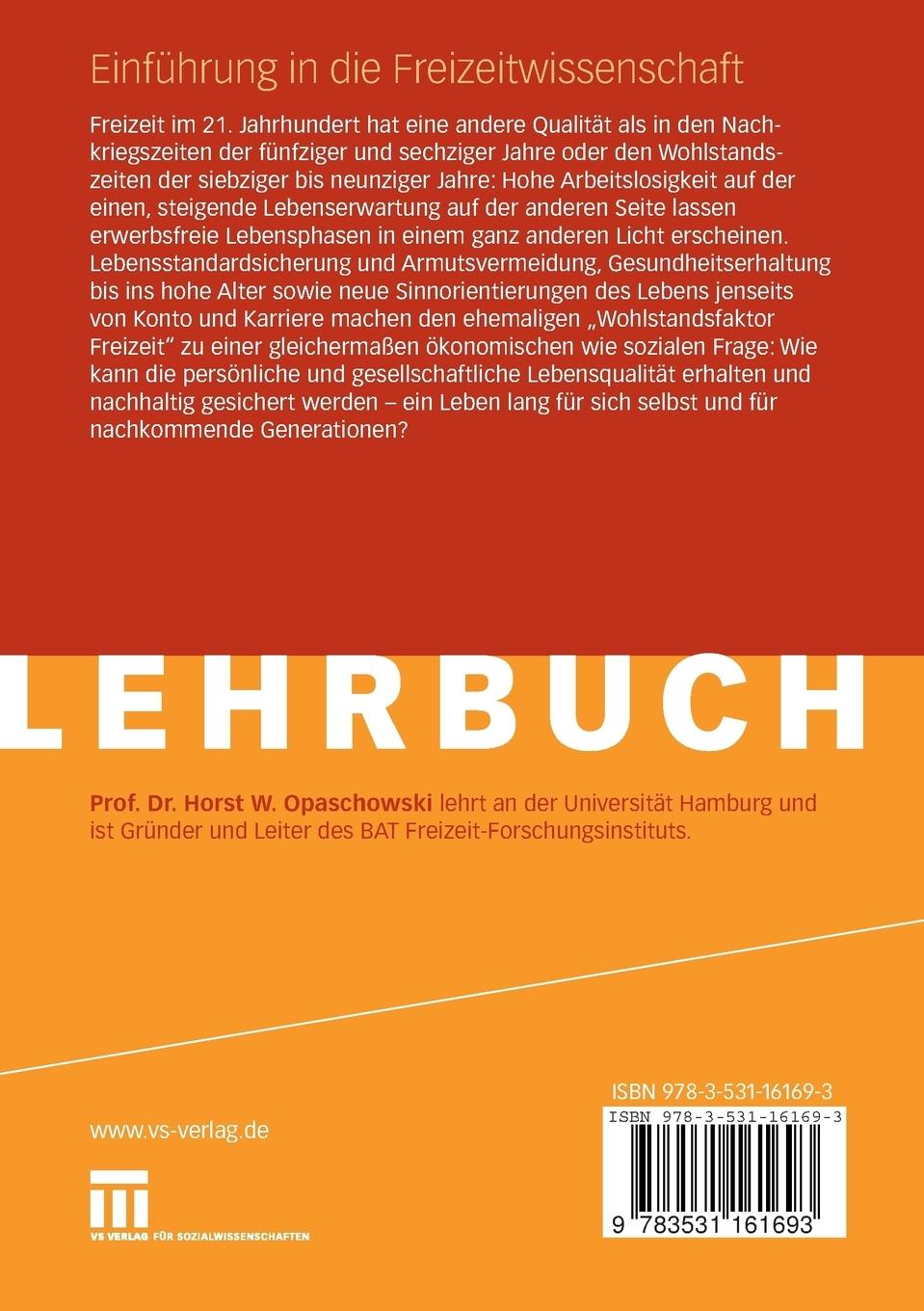 Rückseitencover Einführung in die Freizeitwissenschaft