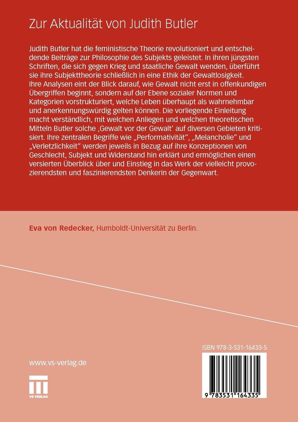 Rückseitencover Zur Aktualität von Judith Butler