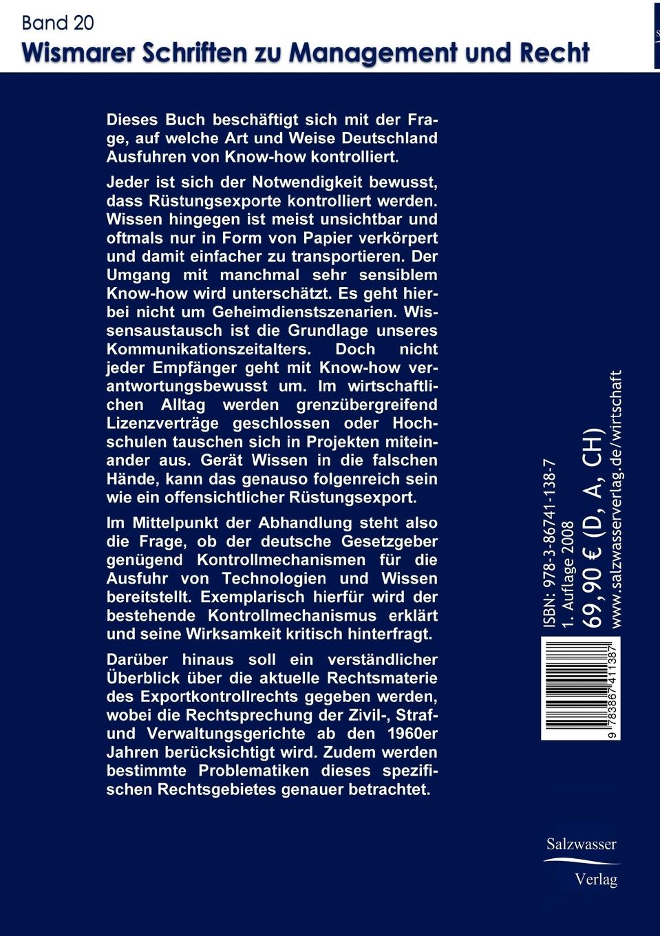 Rückseitencover Die Ausfuhrkontrolle von Know-how