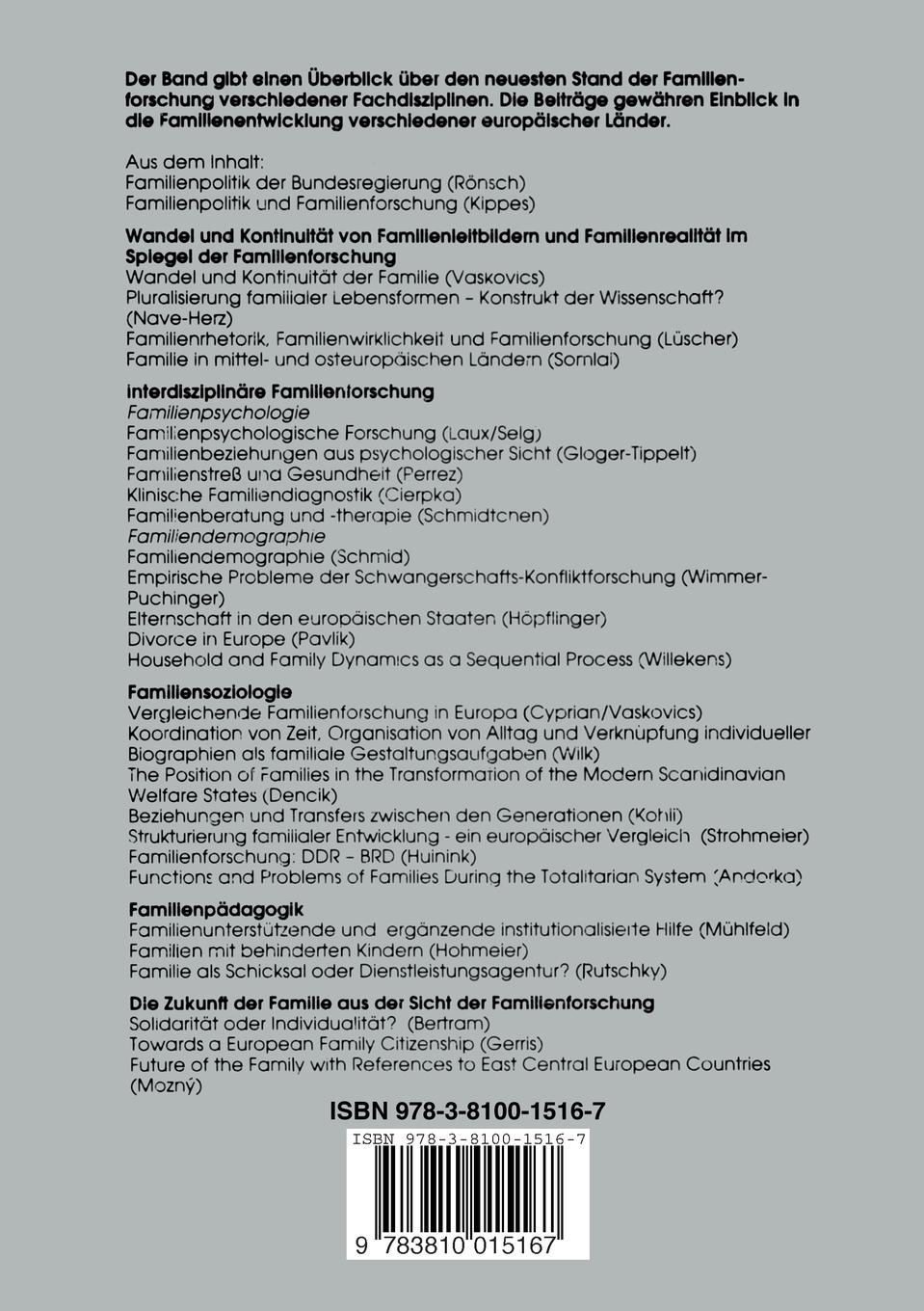 Rückseitencover Familienleitbilder und Familienrealitäten