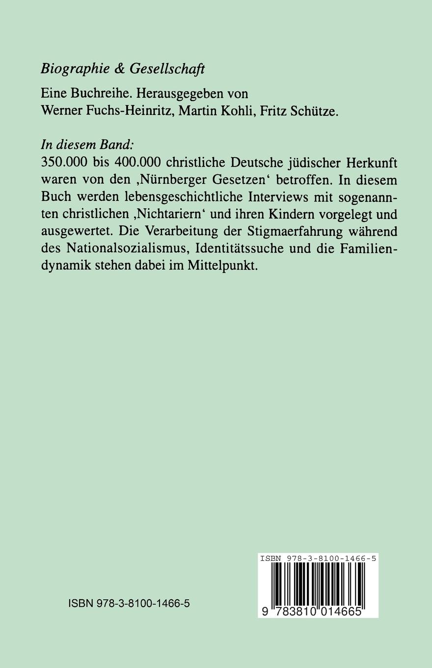 Rückseitencover "Wir aber sind nicht Fisch und nicht Fleisch" Christliche "Nichtarier" und ihre Kinder in Deutschland