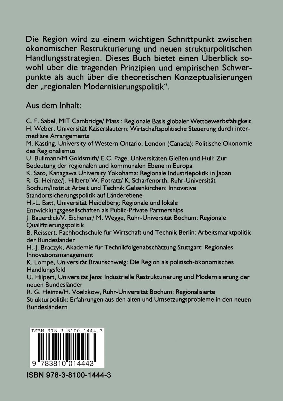 Rückseitencover Regionale Modernisierungspolitik