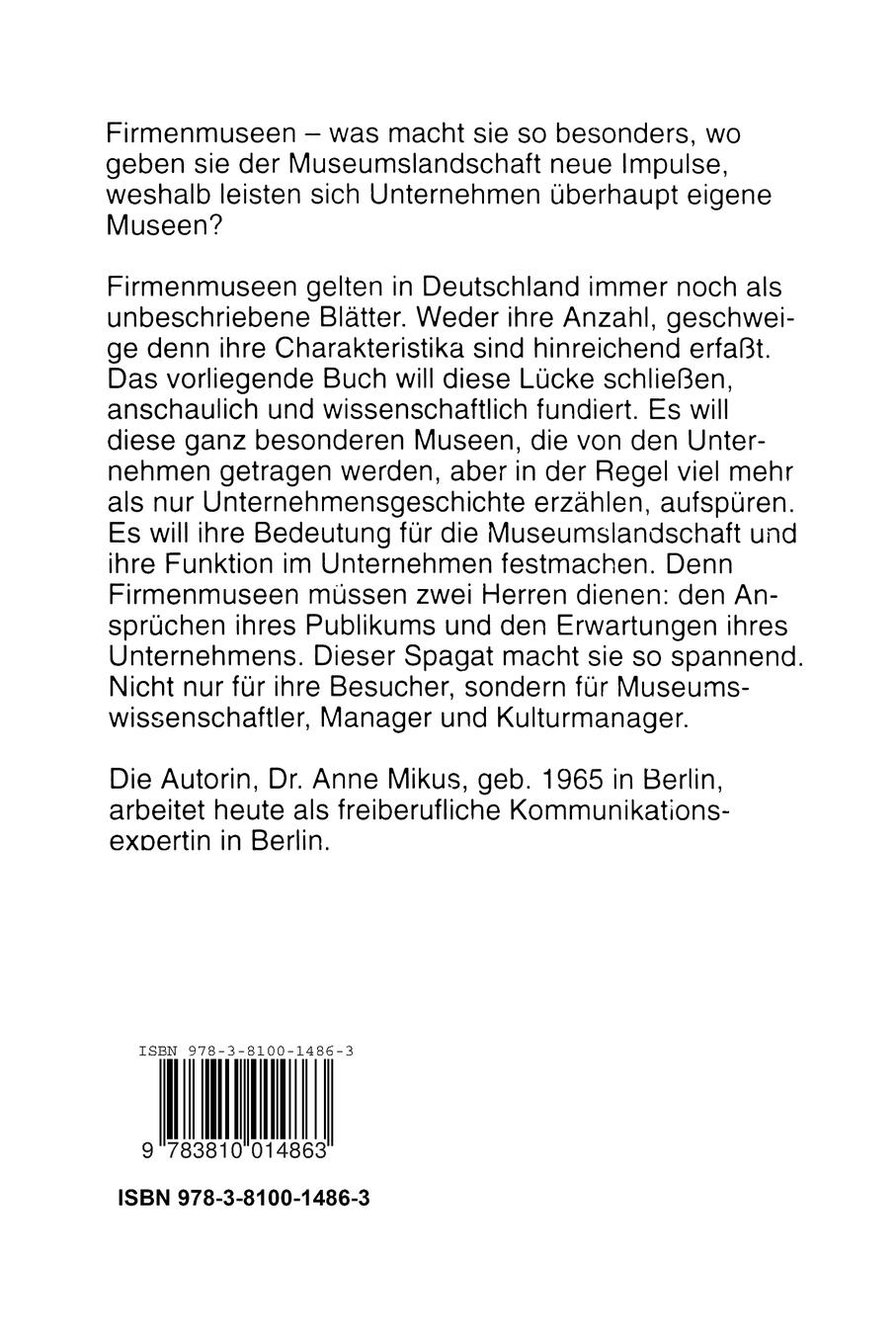 Rückseitencover Firmenmuseen in der BRD