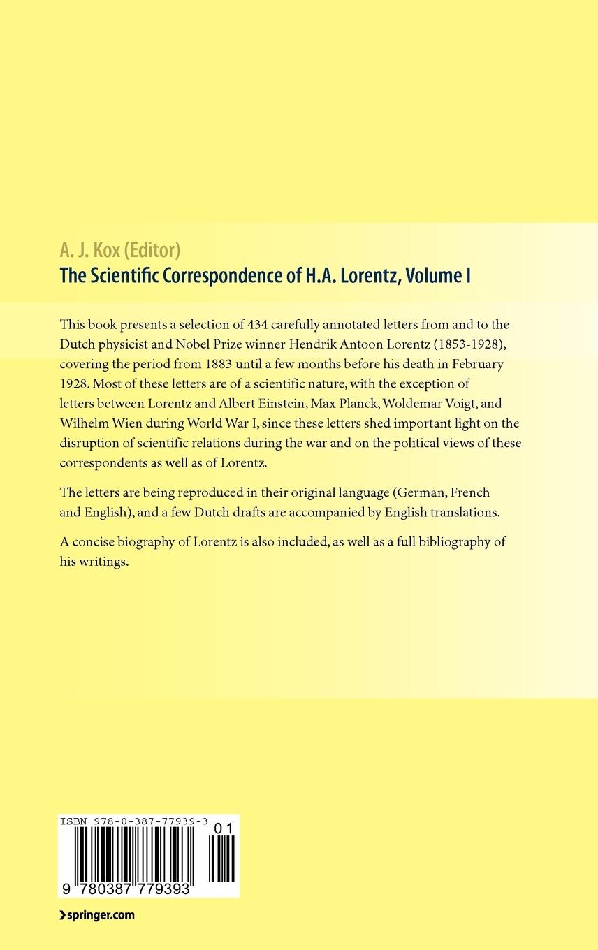 Rückseitencover The Scientific Correspondence of H.A. Lorentz