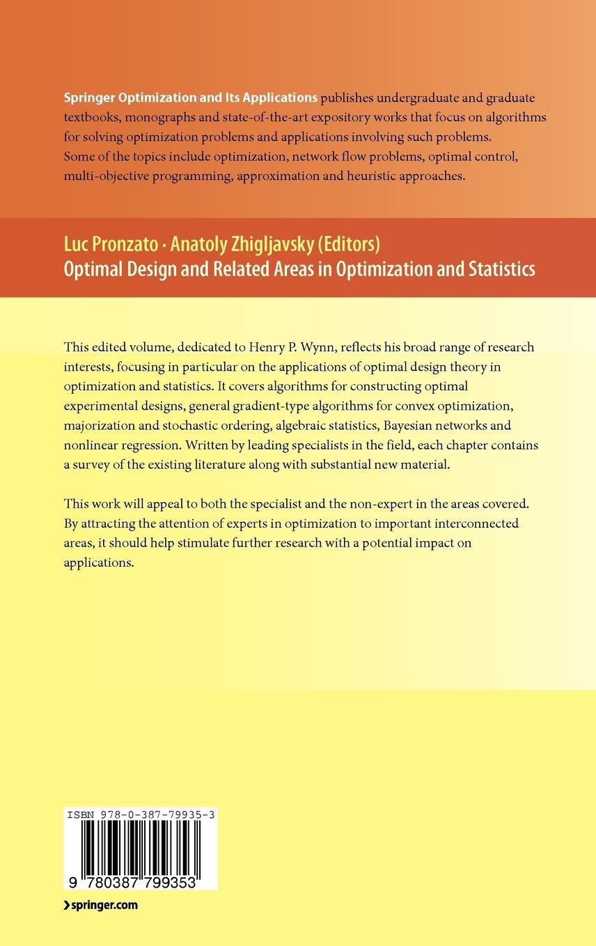 Rückseitencover Optimal Design and Related Areas in Optimization and Statistics