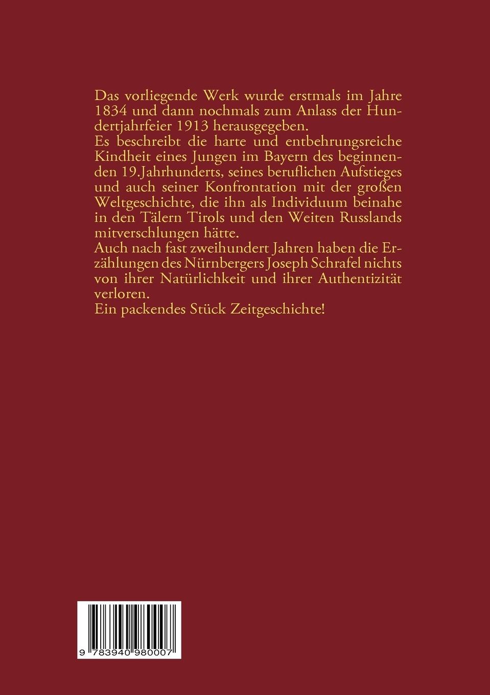 Rückseitencover Des Nürnberger Feldwebels Joseph Schrafel merkwürdige Schicksale